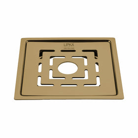 Orange Exclusive Square Flat Cut Floor Drain in Yellow Gold PVD Coating (6 x 6 Inches) with Hole - LIPKA - Lipka Home