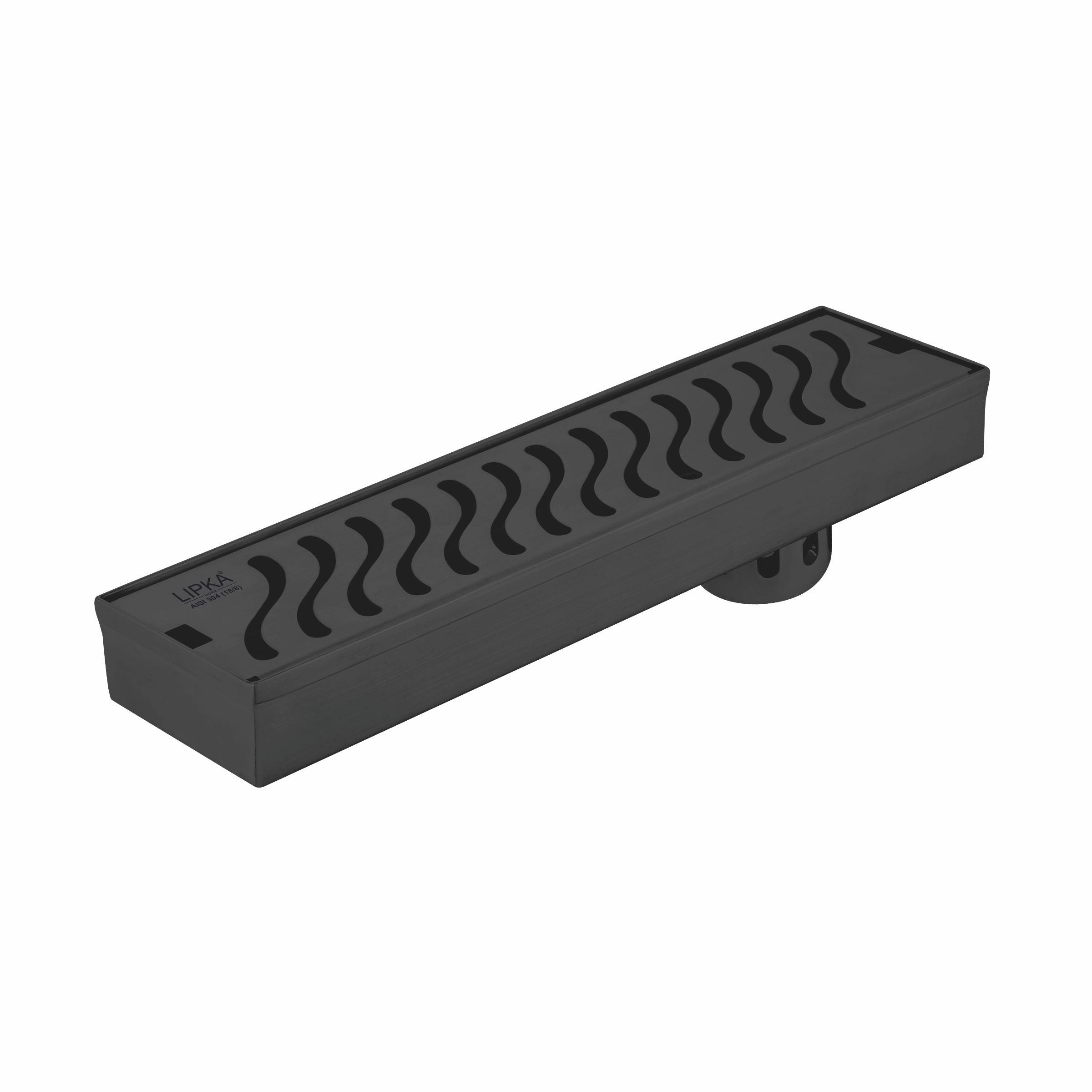 Wave Shower Drain Channel - Black (12 x 3 Inches) 