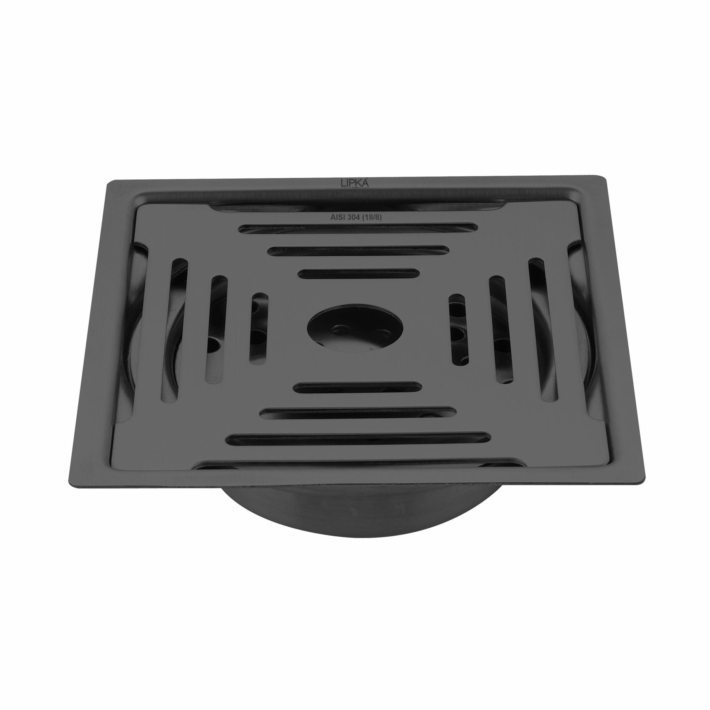Green Exclusive Square Flat Cut Floor Drain in Black PVD Coating (6 x 6 Inches) with Hole & Cockroach Trap