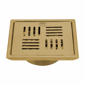 Pink Exclusive Square Floor Drain in Yellow Gold PVD Coating (5 x 5 Inches) with Cockroach Trap - LIPKA - Lipka Home