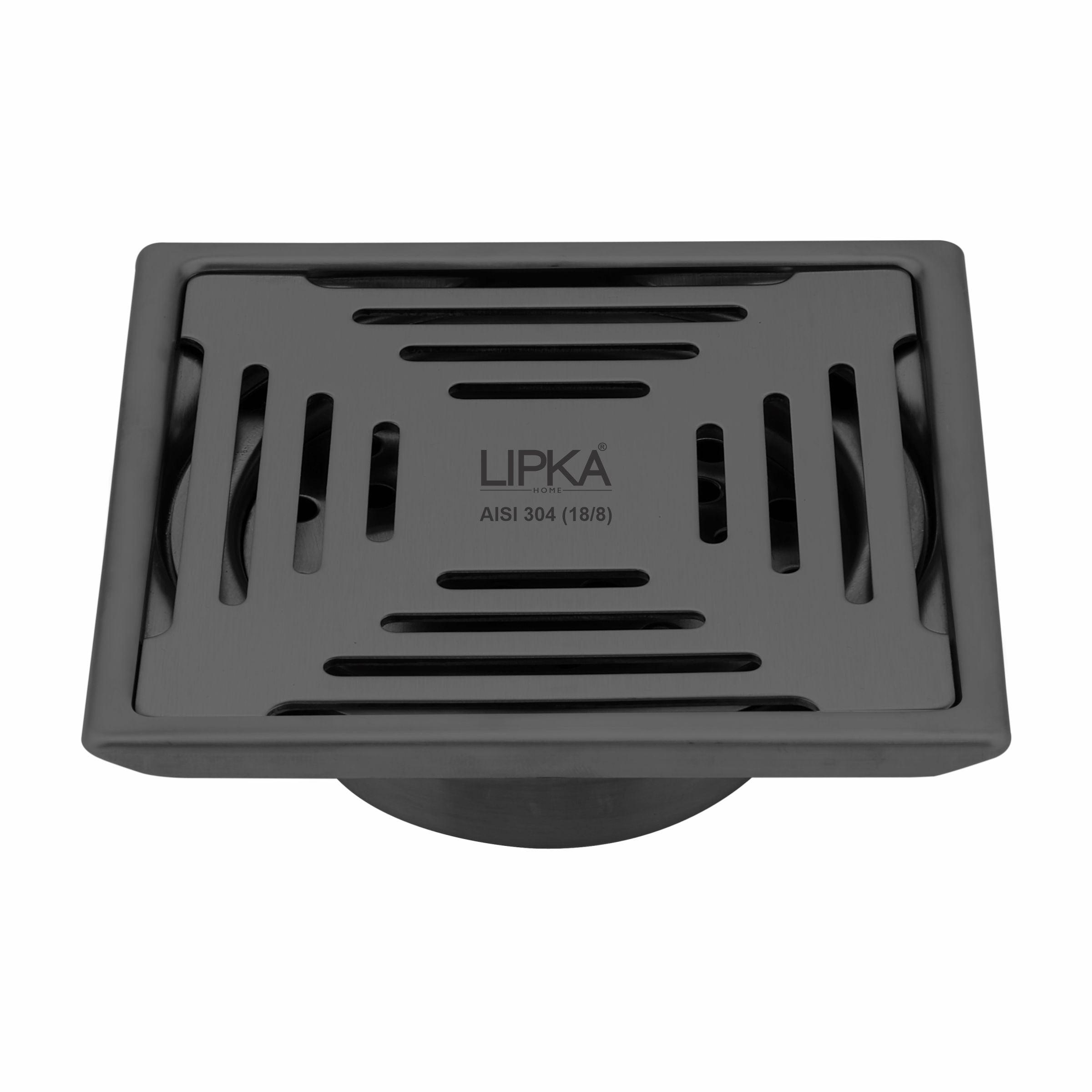 Green Exclusive Square Floor Drain in Black PVD Coating (5 x 5 Inches) with Cockroach Trap