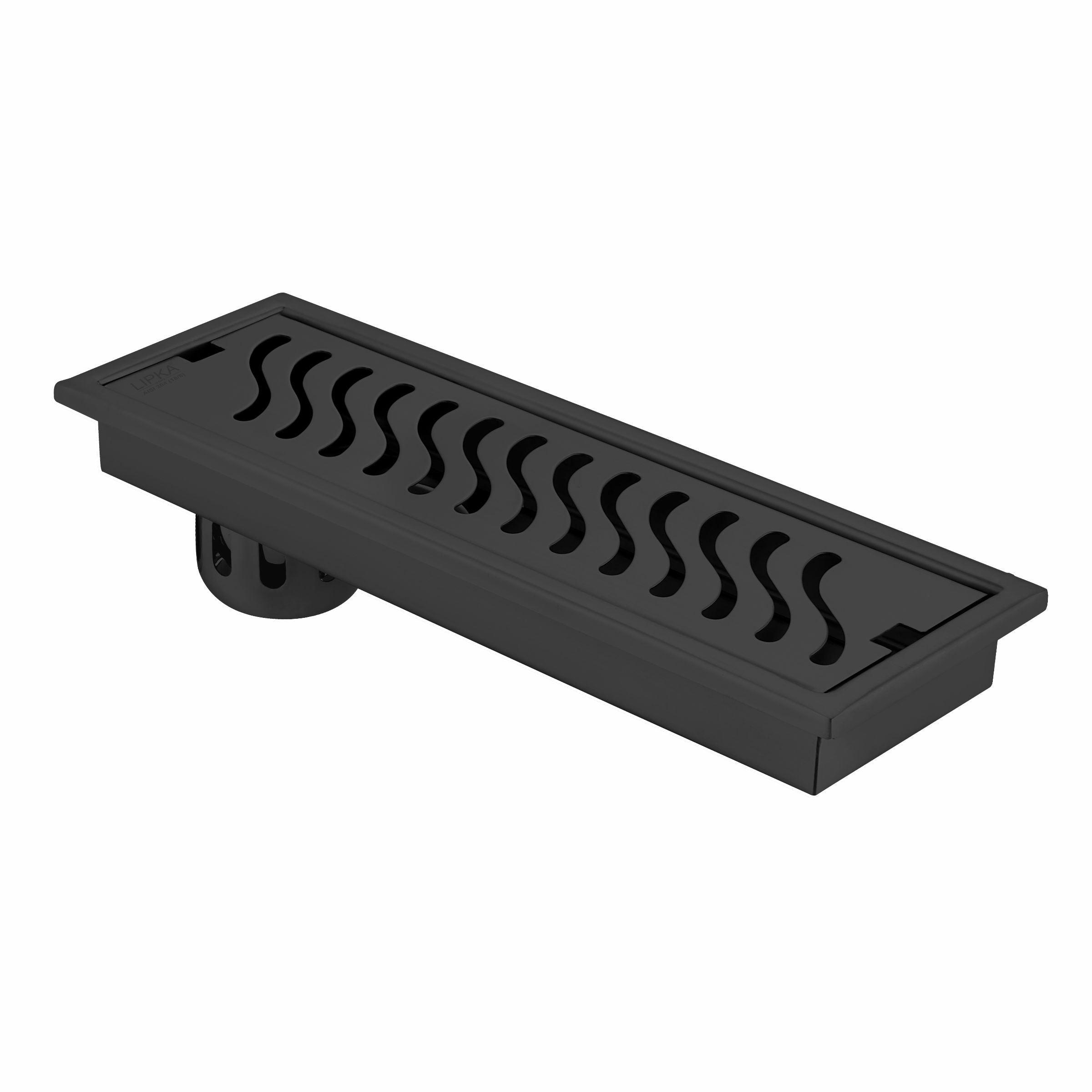 Wave Shower Drain Channel - Black (12 x 4 Inches)
