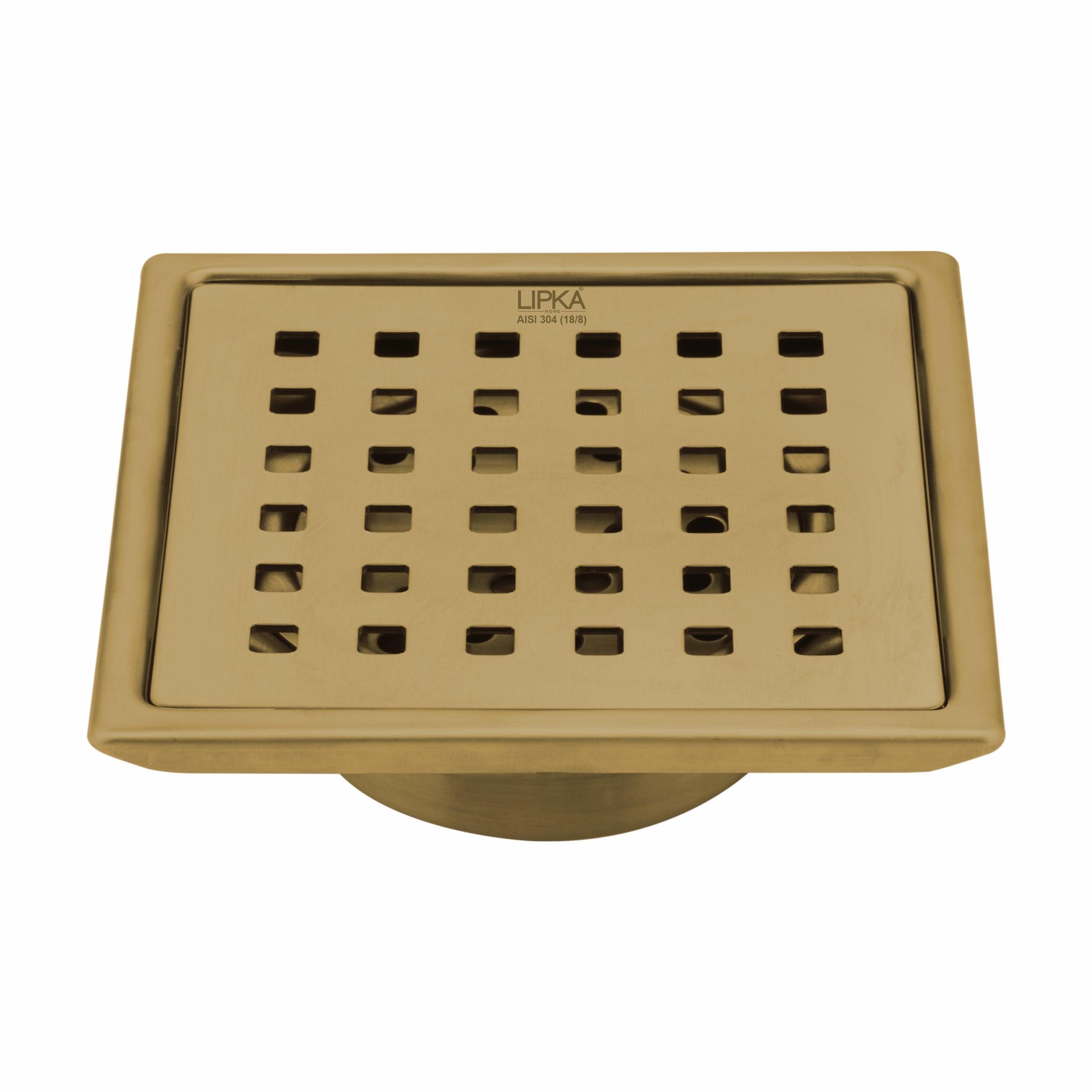 Red Exclusive Square Floor Drain in Yellow Gold PVD Coating (5 x 5 Inches) with Cockroach Trap - LIPKA - Lipka Home