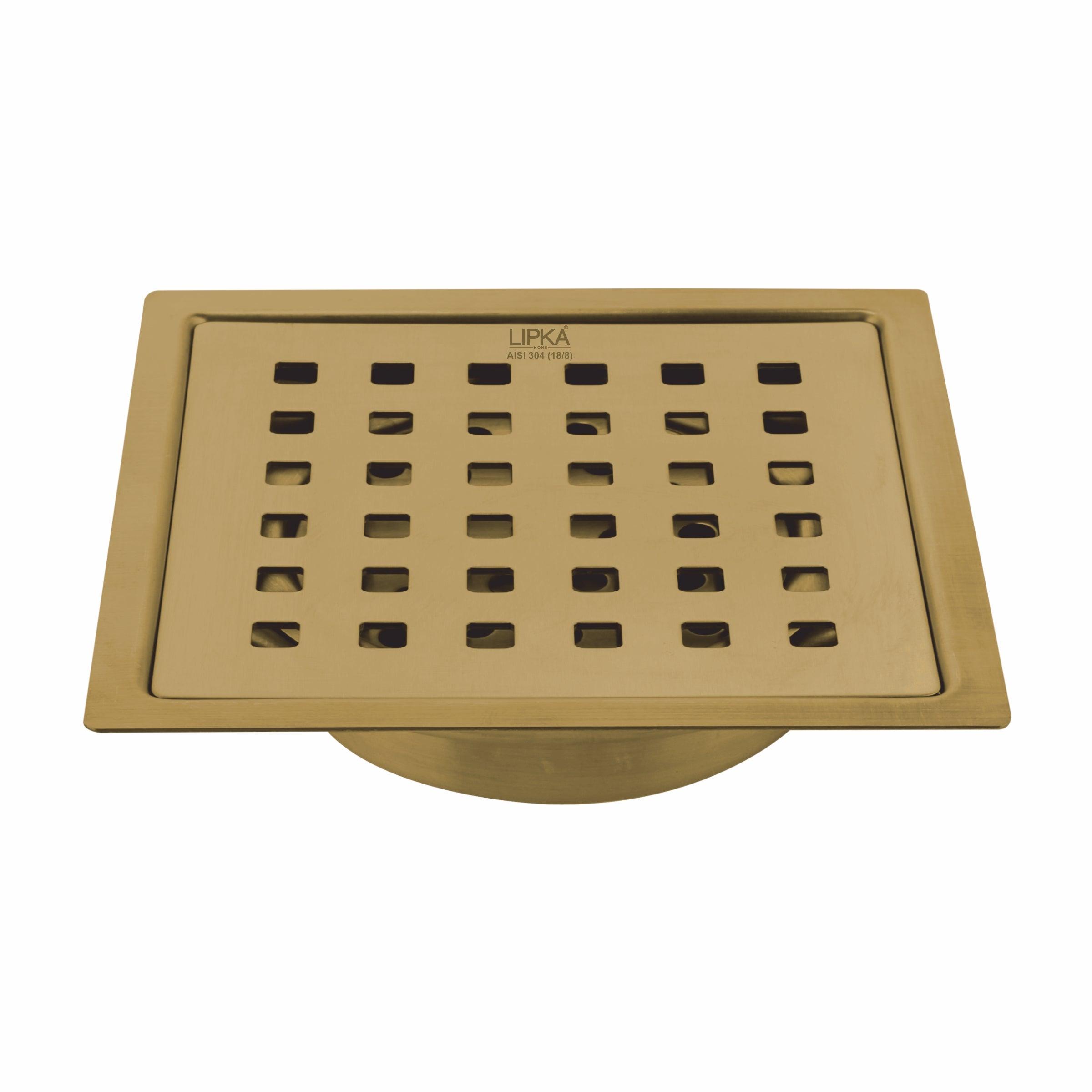 Red Exclusive Square Flat Cut Floor Drain in Yellow Gold PVD Coating (6 x 6 Inches) with Cockroach Trap - LIPKA - Lipka Home