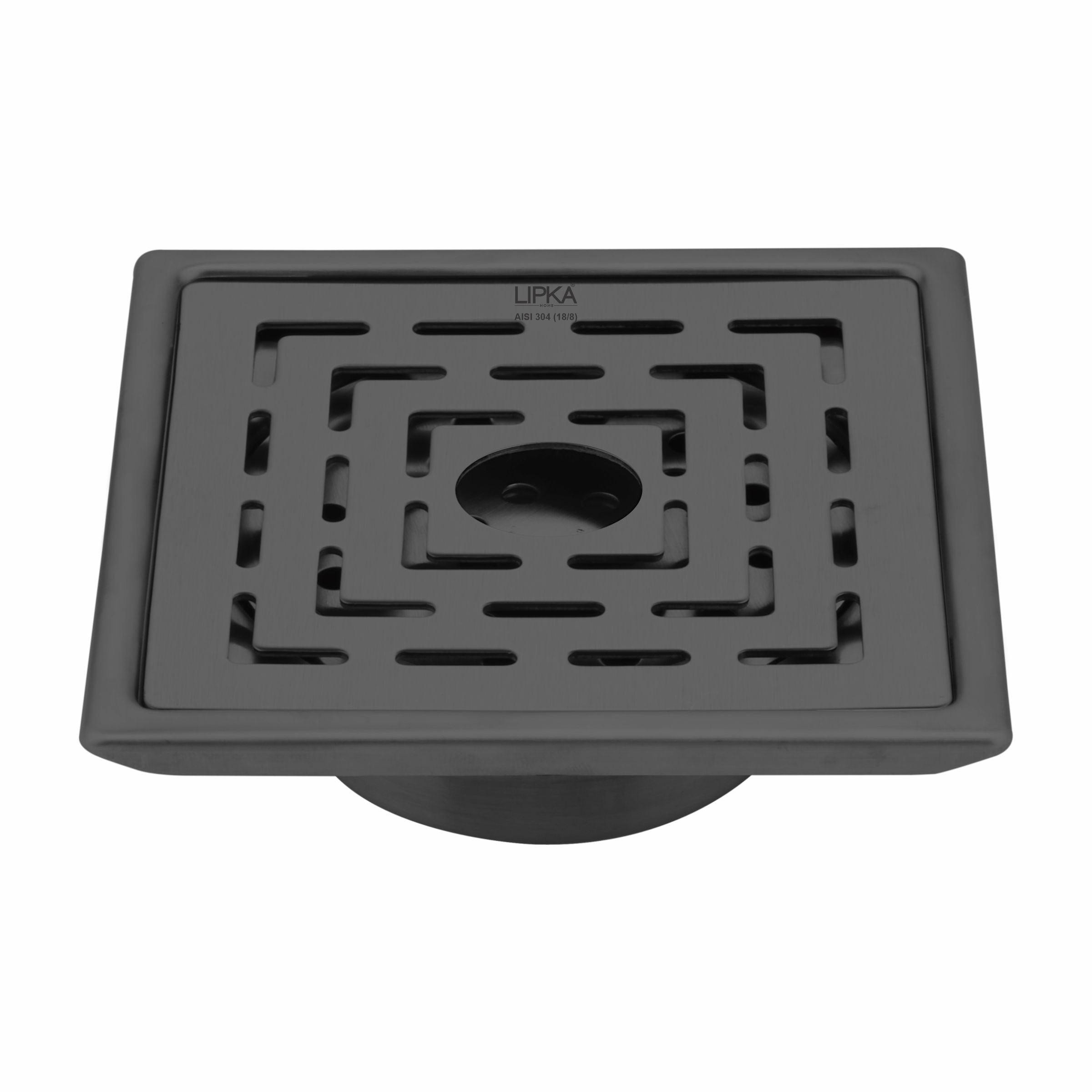 Orange Exclusive Square Floor Drain in Black PVD Coating (5 x 5 Inches) with Hole & Cockroach Trap