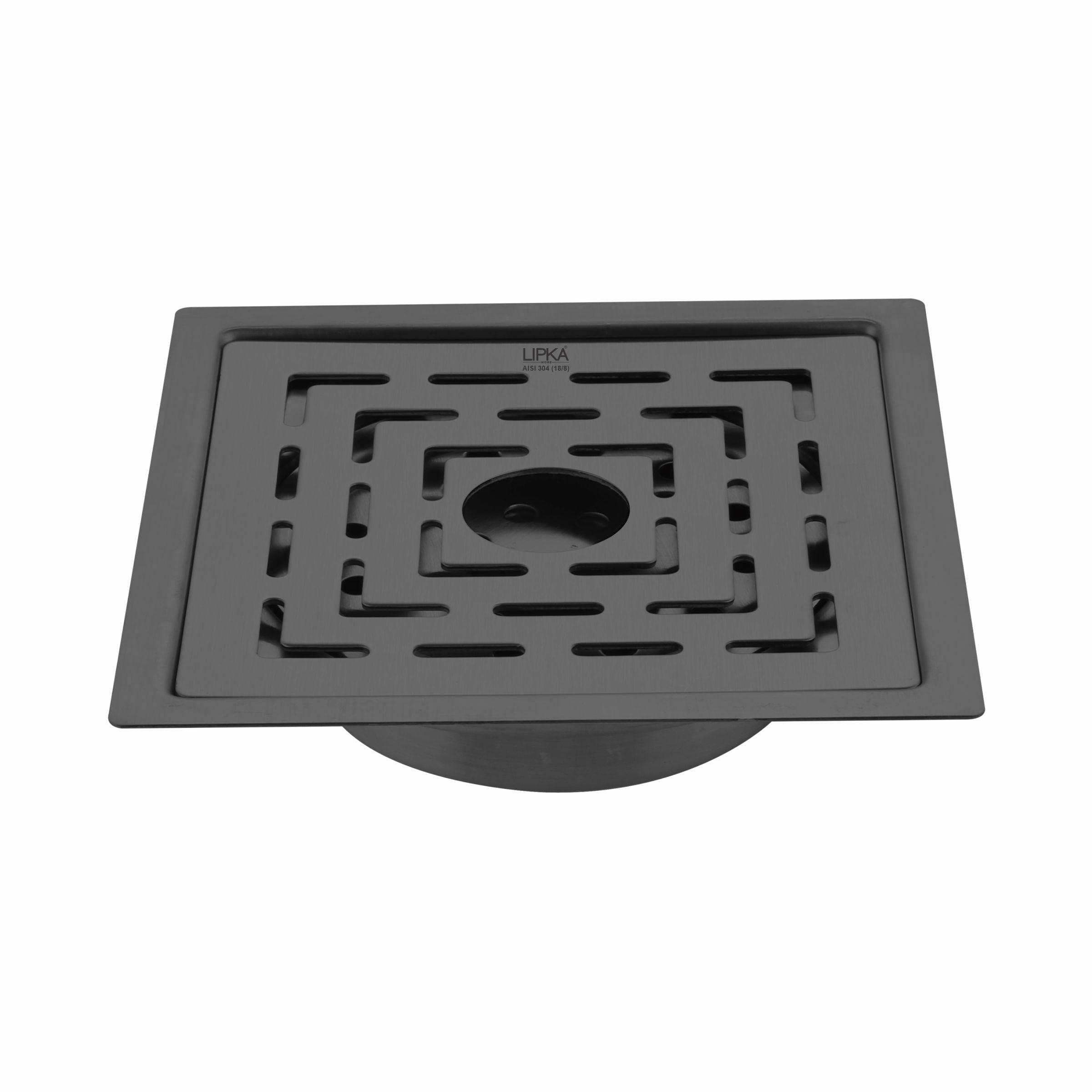 Orange Flat Cut Exclusive Square Floor Drain in Black PVD Coating (5 x 5 Inches) with Hole & Cockroach Trap