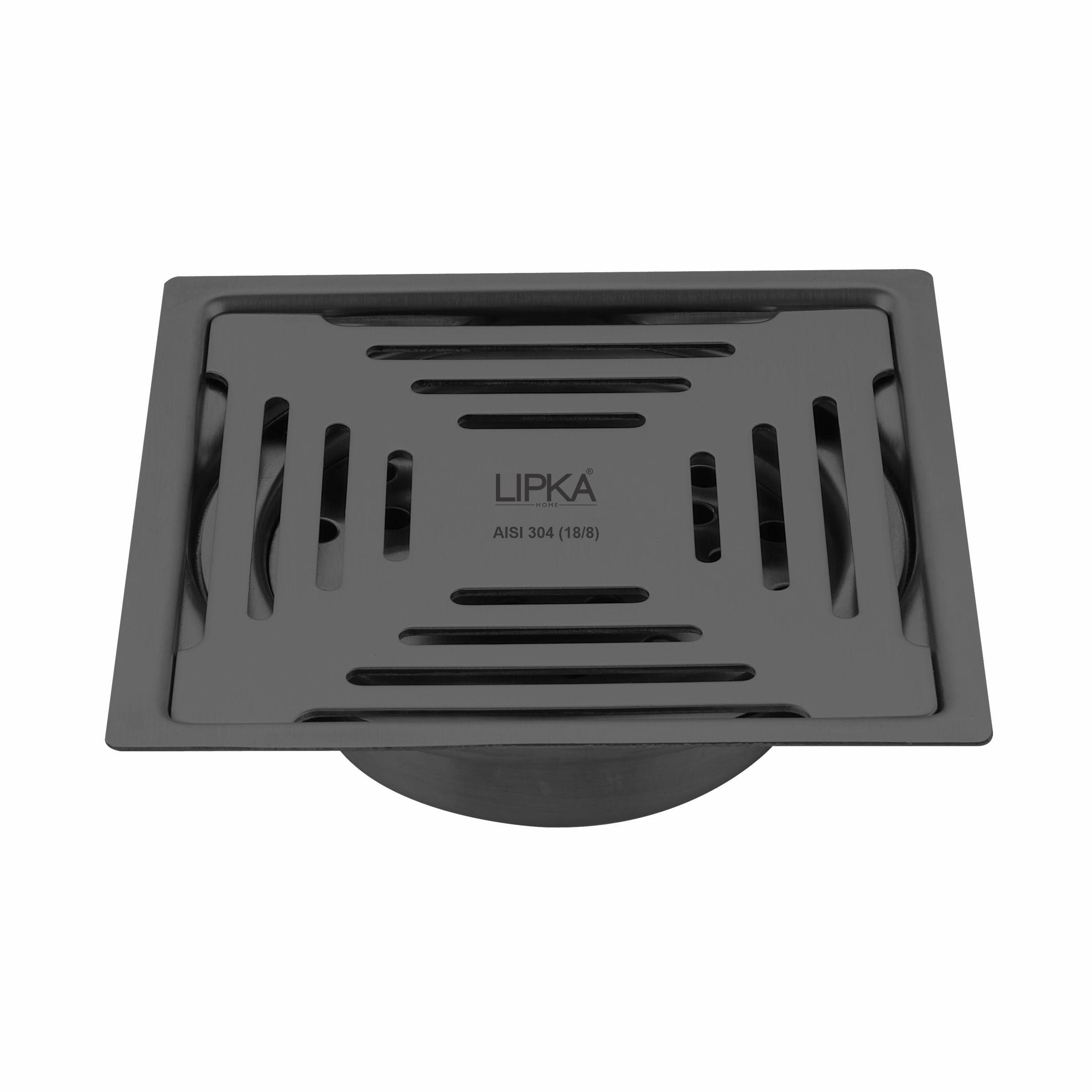 Green Exclusive Square Flat Cut Floor Drain in Black PVD Coating (6 x 6 Inches) with Cockroach Trap
