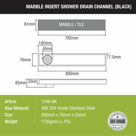 Marble Insert Shower Drain Channel - Black (32 x 3 Inches) - LIPKA - Lipka Home