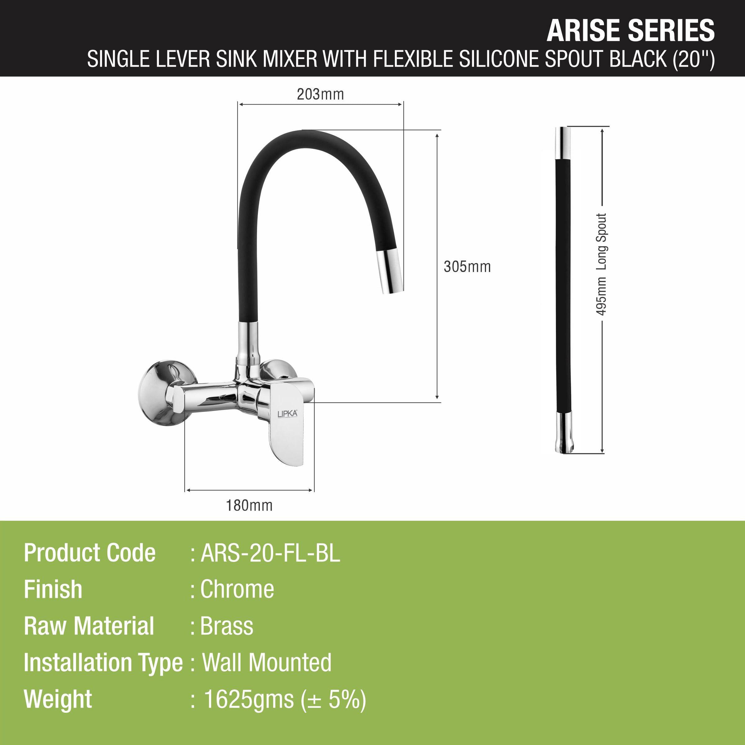 Arise Single Lever Sink Mixer with Black Flexible Silicone Spout (20 Inches) - LIPKA - Lipka Home