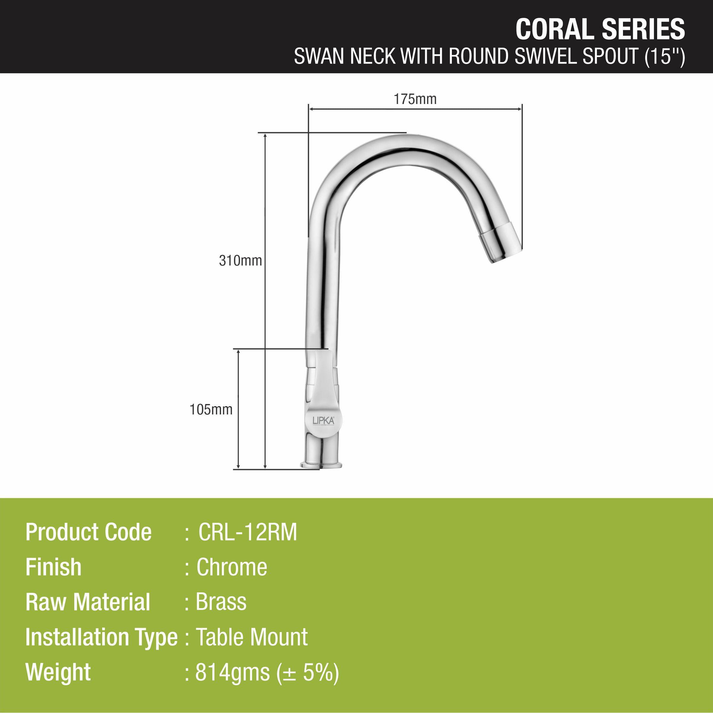 Coral Swan Neck Brass Faucet with Round Swivel Spout (15 Inches) - LIPKA - Lipka Home