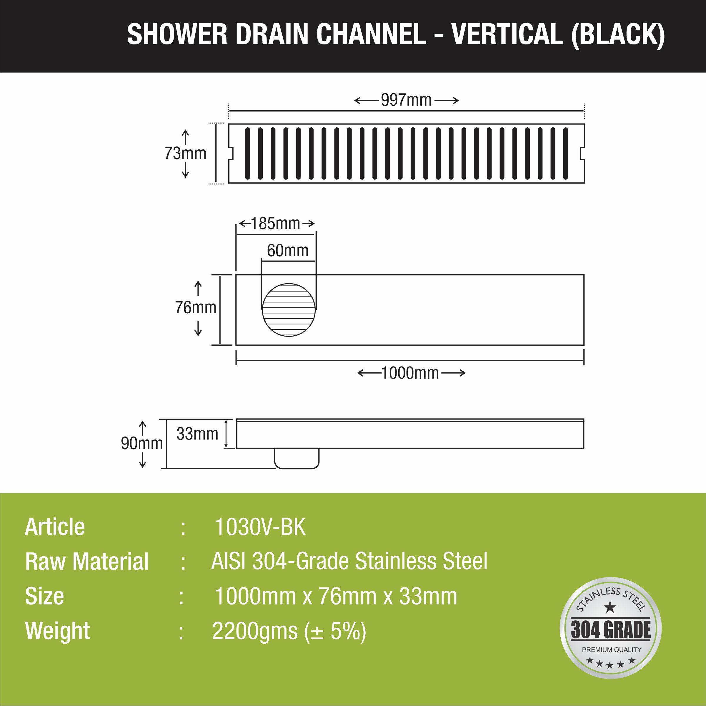 Vertical Shower Drain Channel - Black (40 x 3 Inches) size and measurement