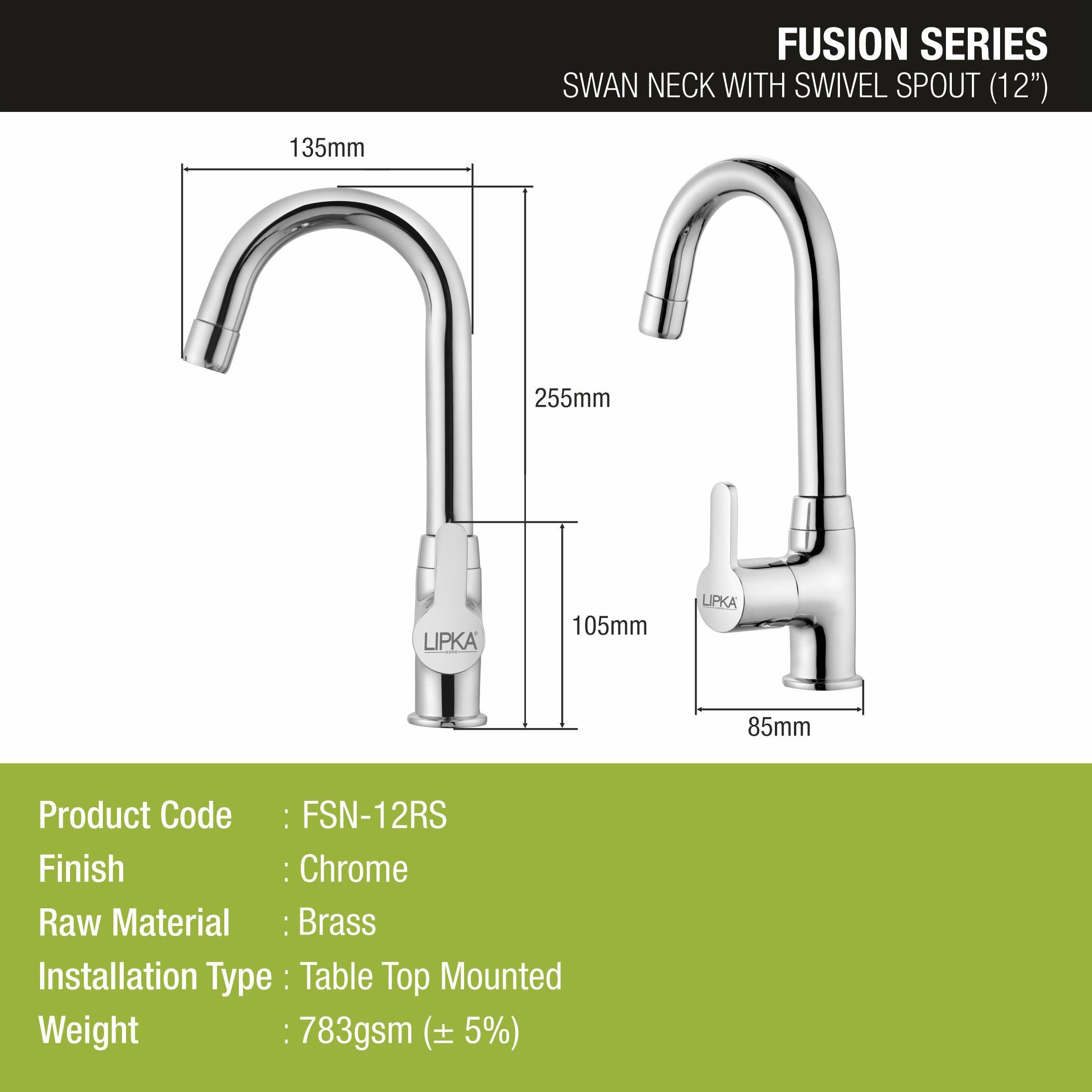 Fusion Swan Neck Brass Faucet with Round Swivel Spout (12 Inches) - LIPKA - Lipka Home
