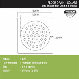 UNO Square Flat Cut Floor Drain (6 x 6 Inches) - LIPKA - Lipka Home