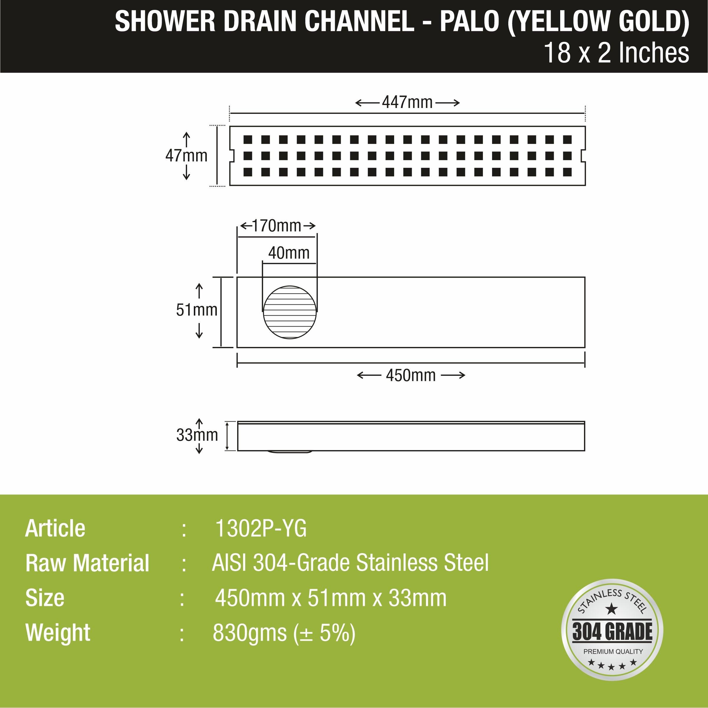 Palo Shower Drain Channel - Yellow Gold (18 x 2 Inches) sizes and dimensions