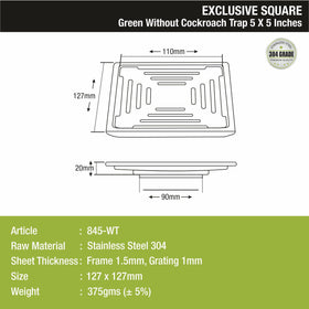 Green Exclusive Square Floor Drain (5 x 5 Inches) - LIPKA - Lipka Home
