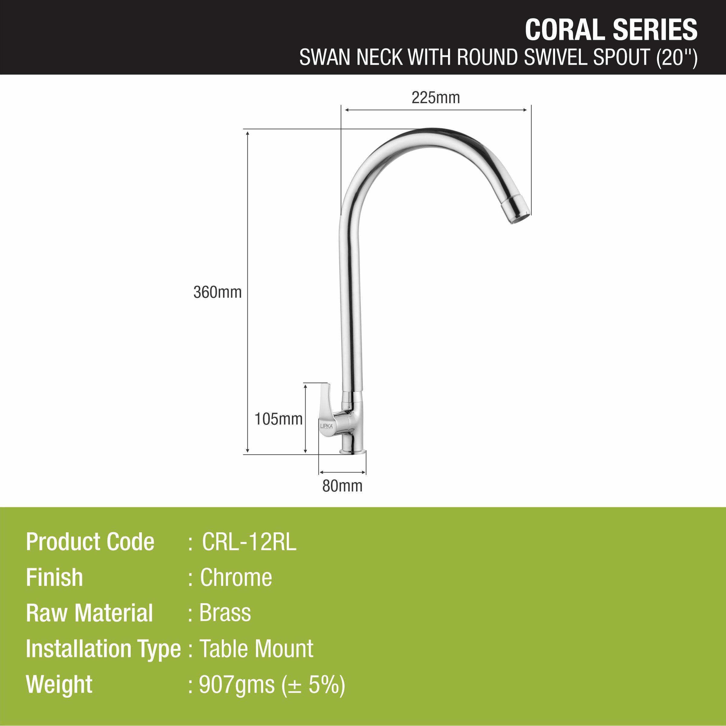 Coral Swan Neck Brass Faucet with Round Swivel Spout (20 Inches) - LIPKA - Lipka Home