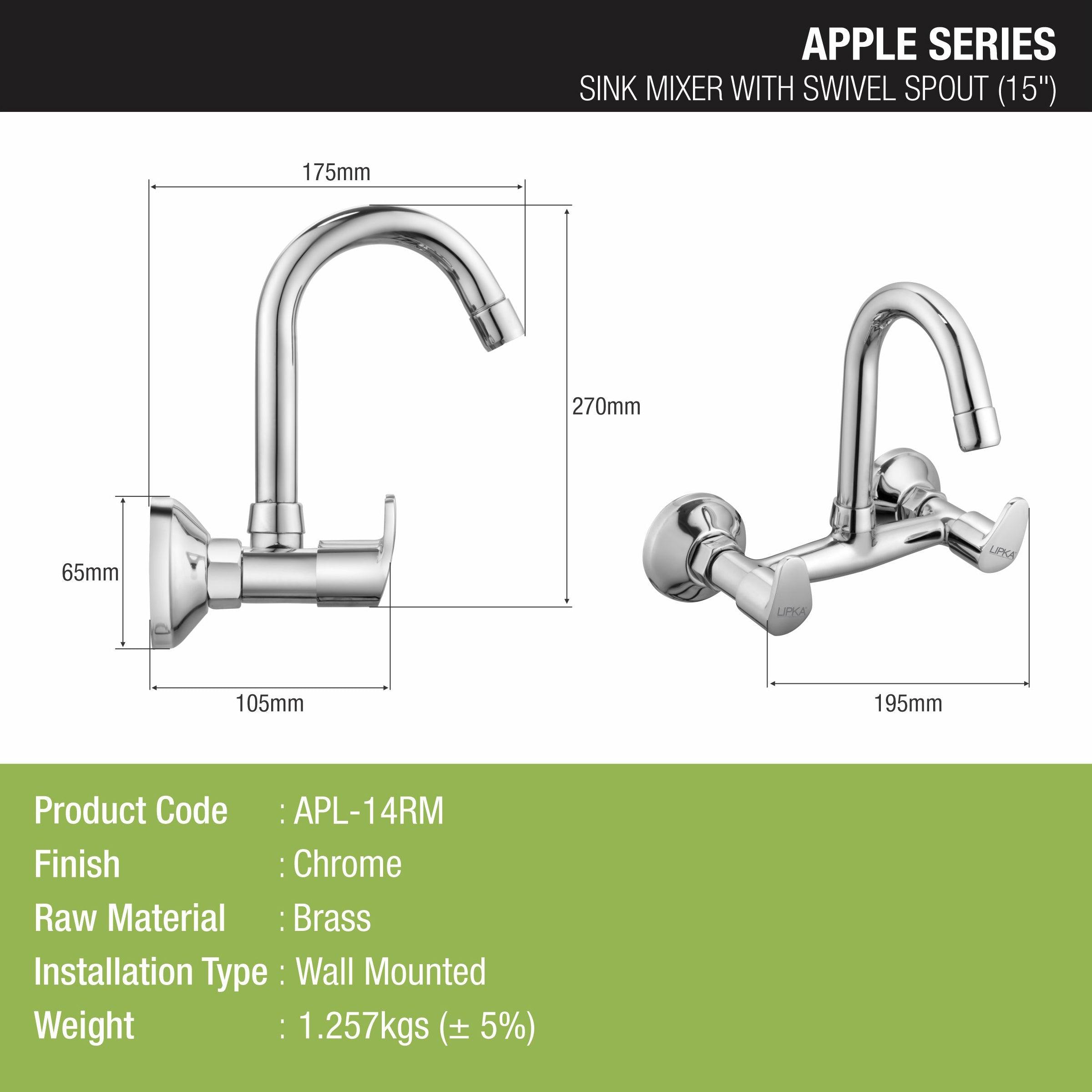 Apple Sink Mixer Brass Faucet with Round Swivel Spout (15 Inches) - LIPKA - Lipka Home