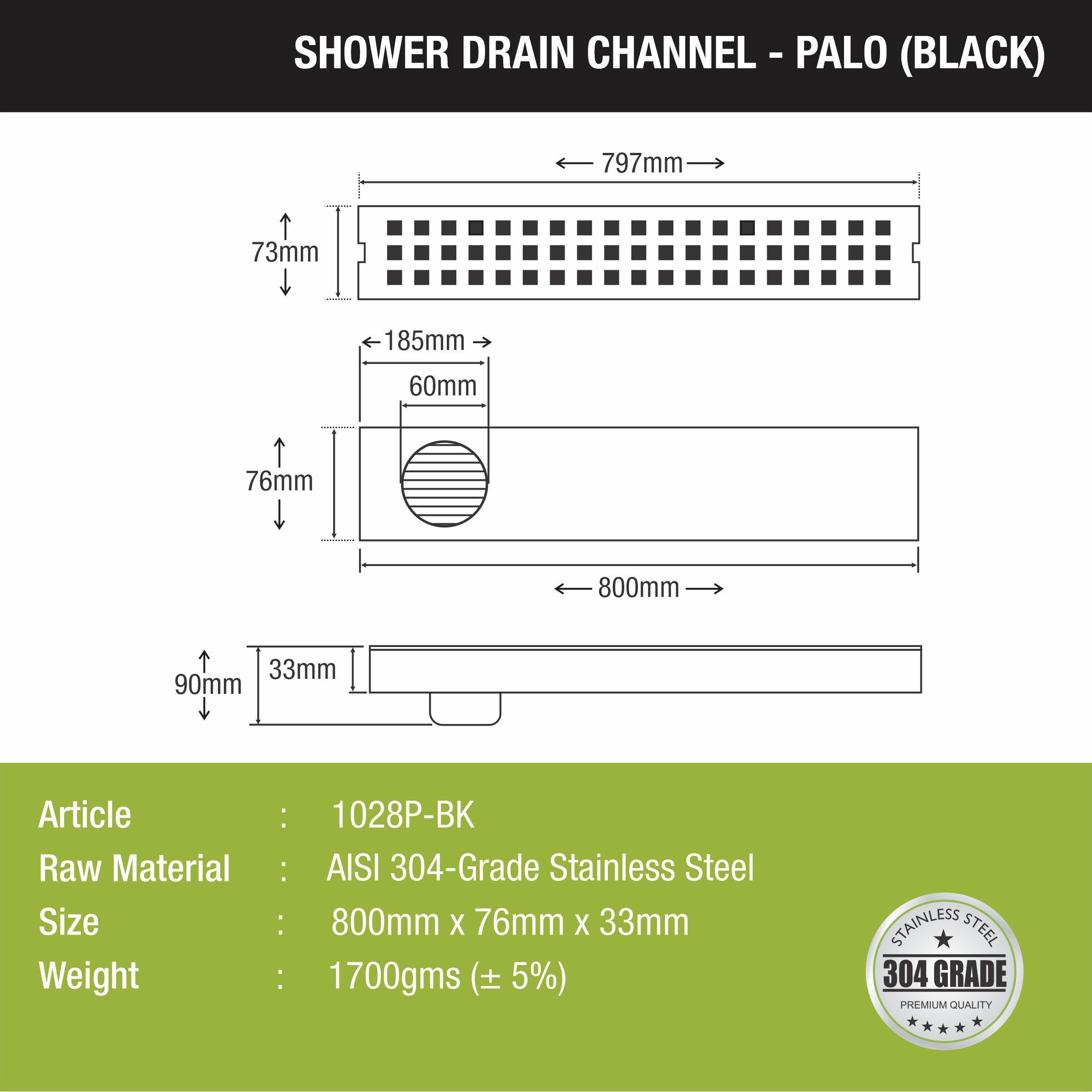 Palo Shower Drain Channel - Black (32 x 3 Inches) size and measurement