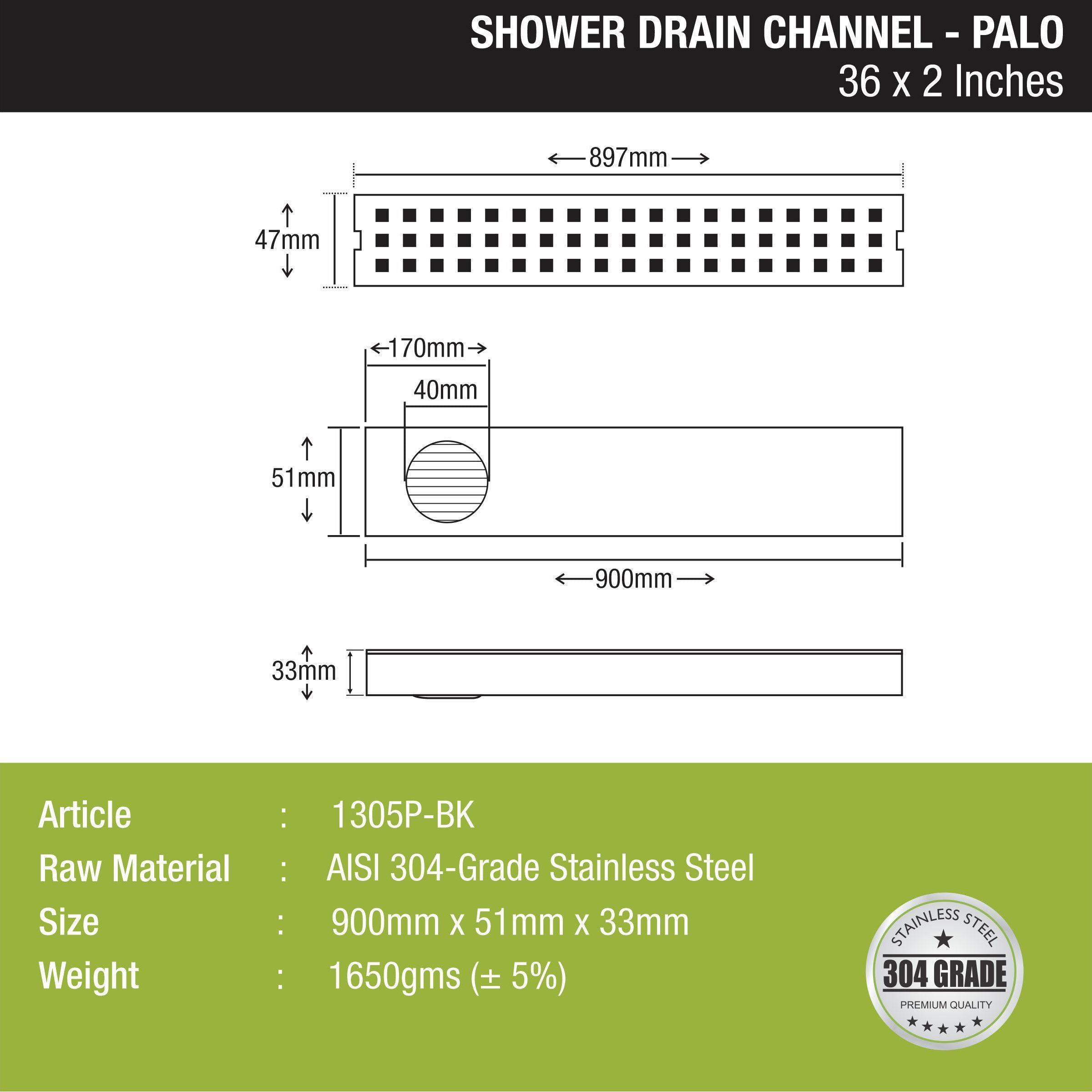 Palo Shower Drain Channel - Black (36 x 2 Inches) size and measurement