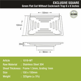 Green Exclusive Square Flat Cut Floor Drain (6 x 6 Inches) - LIPKA - Lipka Home