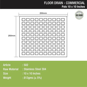 Palo Commercial 304-Grade Floor Drain (10 x 10 Inches) - LIPKA - 0