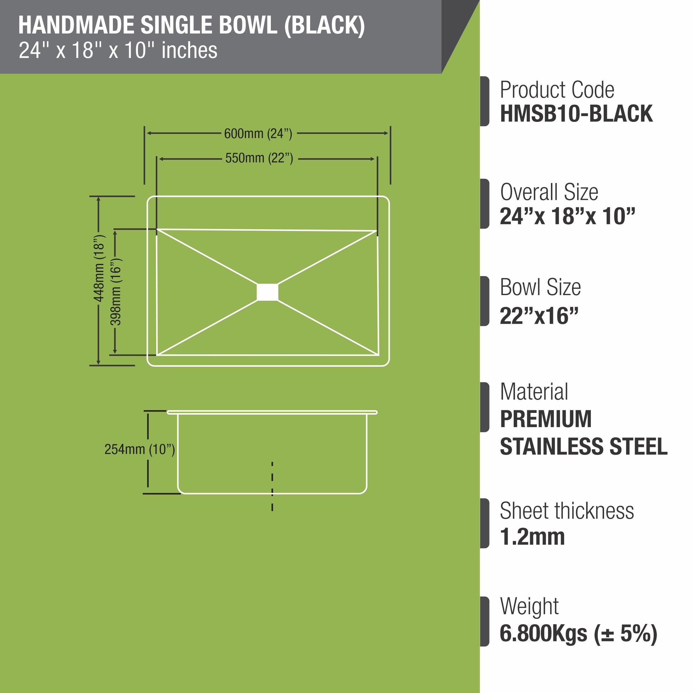 Handmade Black PVD Coated Single Bowl Kitchen Sink (24 x 18 x 10 Inches) - LIPKA - Lipka Home
