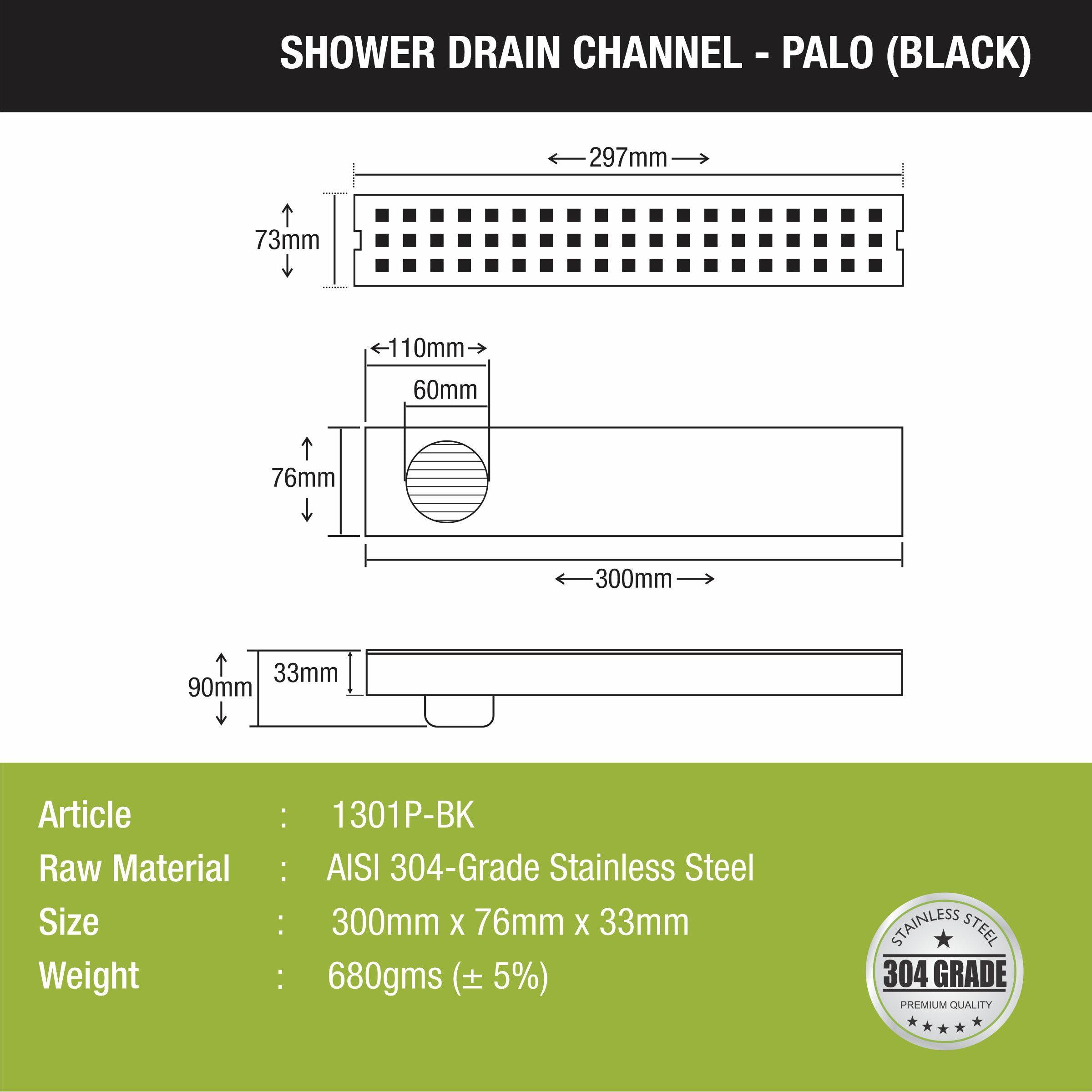 Palo Shower Drain Channel - Black (12 x 2 Inches) size and  measurement
