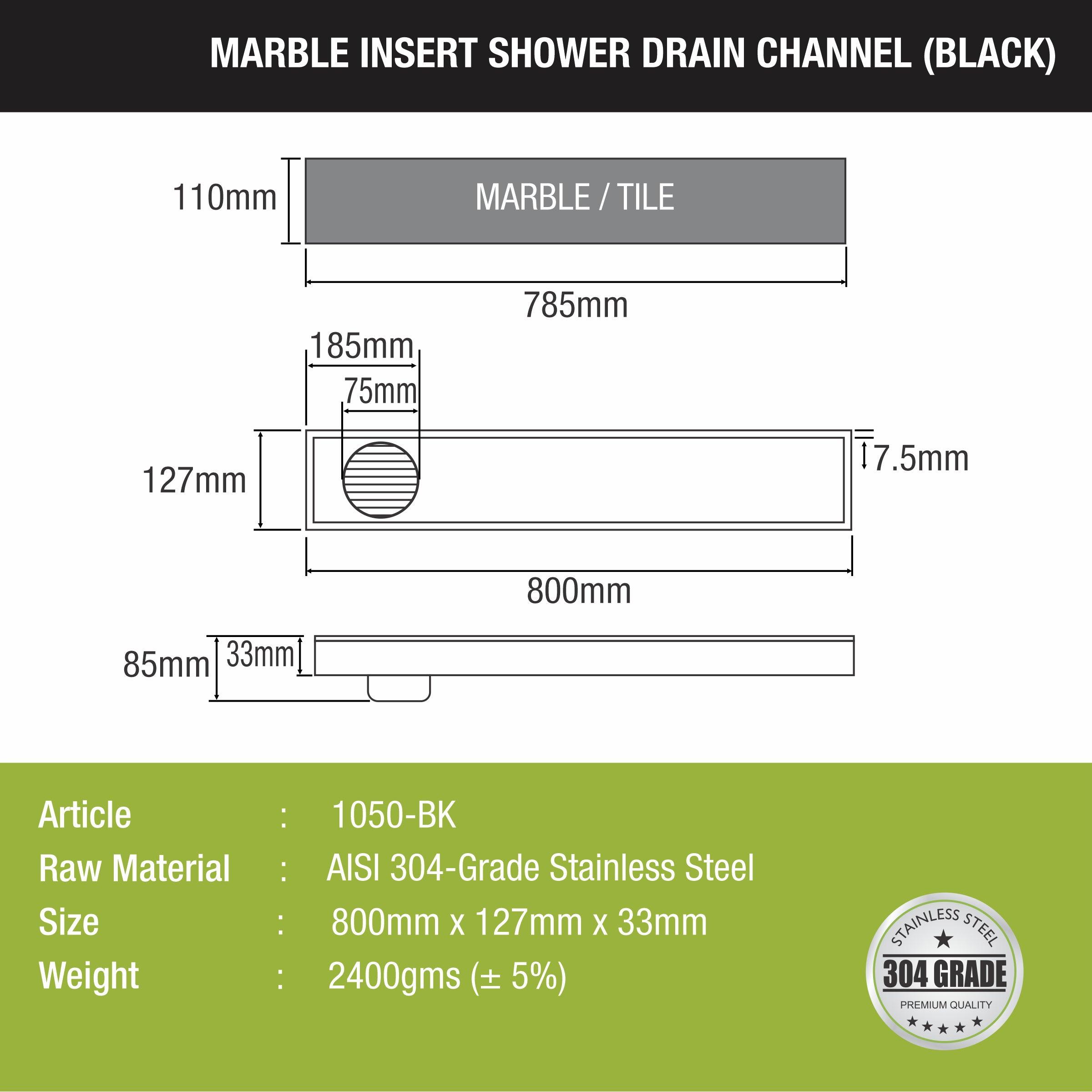 Marble Insert Shower Drain Channel - Black (32 x 5 Inches) size and measurement 