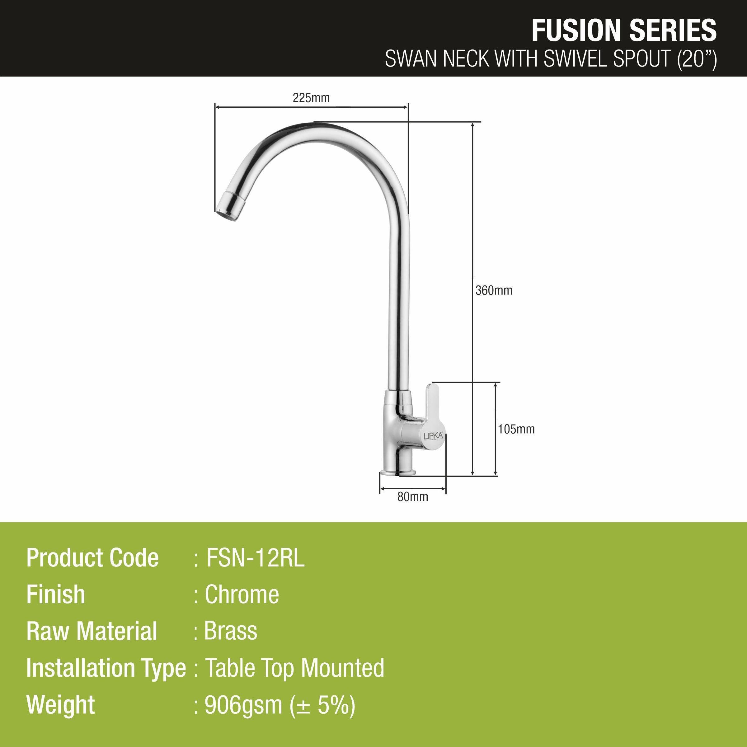 Fusion Swan Neck Brass Faucet with Round Swivel Spout (20 Inches) - LIPKA - Lipka Home