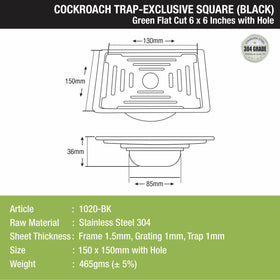 Green Exclusive Square Flat Cut Floor Drain in Black PVD Coating (5 x 5 Inches) with Cockroach Trap - LIPKA - Lipka Home