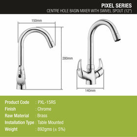 Pixel Centre Hole Basin Mixer Brass Faucet with Round Swivel Spout (12 Inches) - LIPKA - Lipka Home