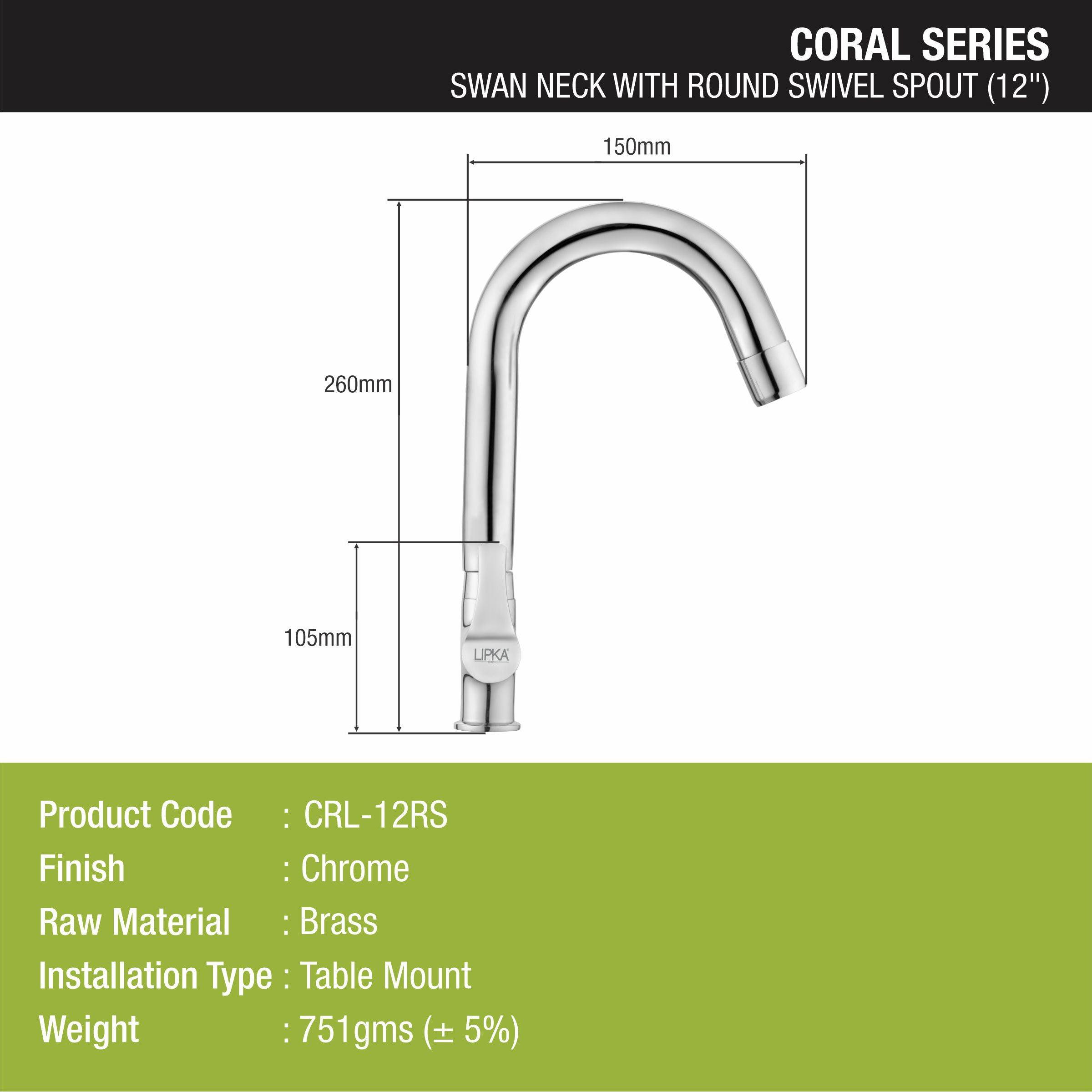 Coral Swan Neck Brass Faucet with Round Swivel Spout (12 Inches) - LIPKA - Lipka Home