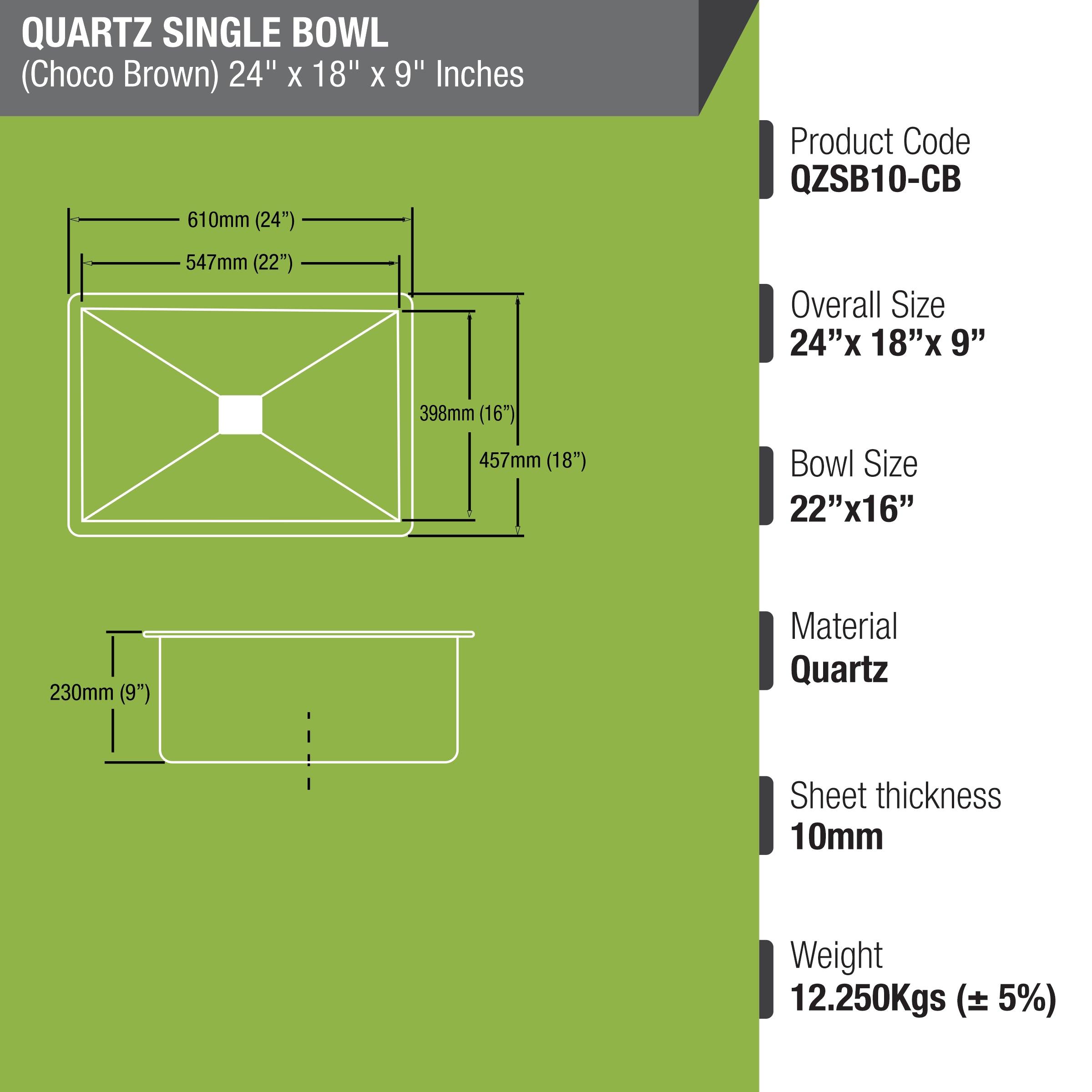 Choco Brown Quartz Single Bowl Kitchen Sink (24 x 18 x 9 Inches) - LIPKA - Lipka Home