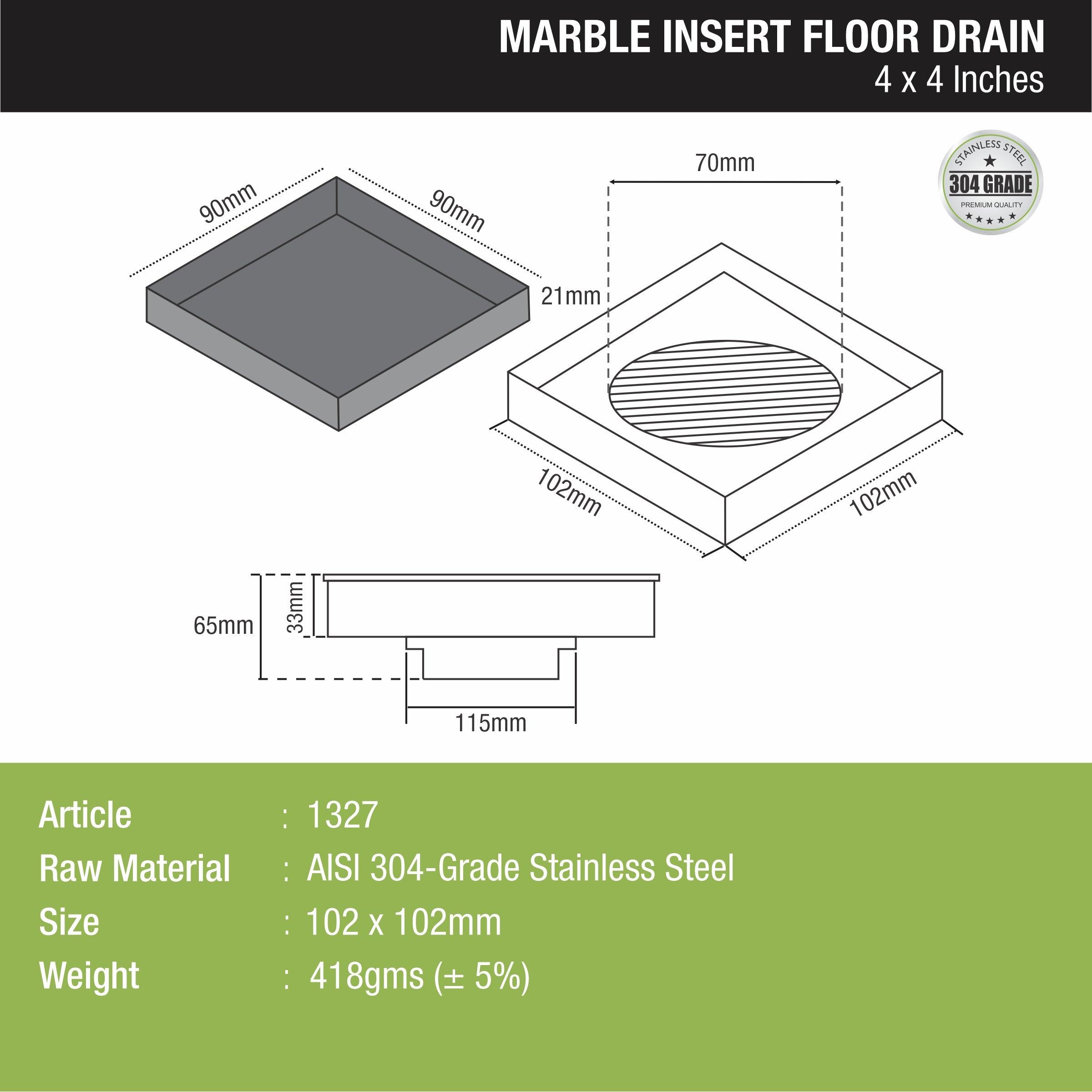 Marble Insert Shower Drain Channel (4 X 4 Inches) - LIPKA - Lipka Home