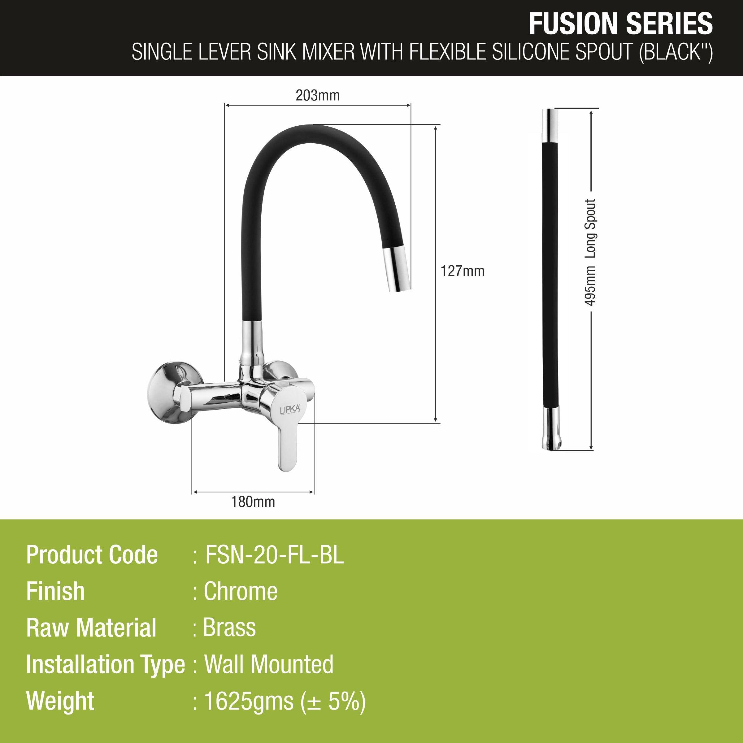 Fusion Single Lever Sink Mixer with Black Flexible Silicone Spout (20 Inches) - LIPKA - Lipka Home