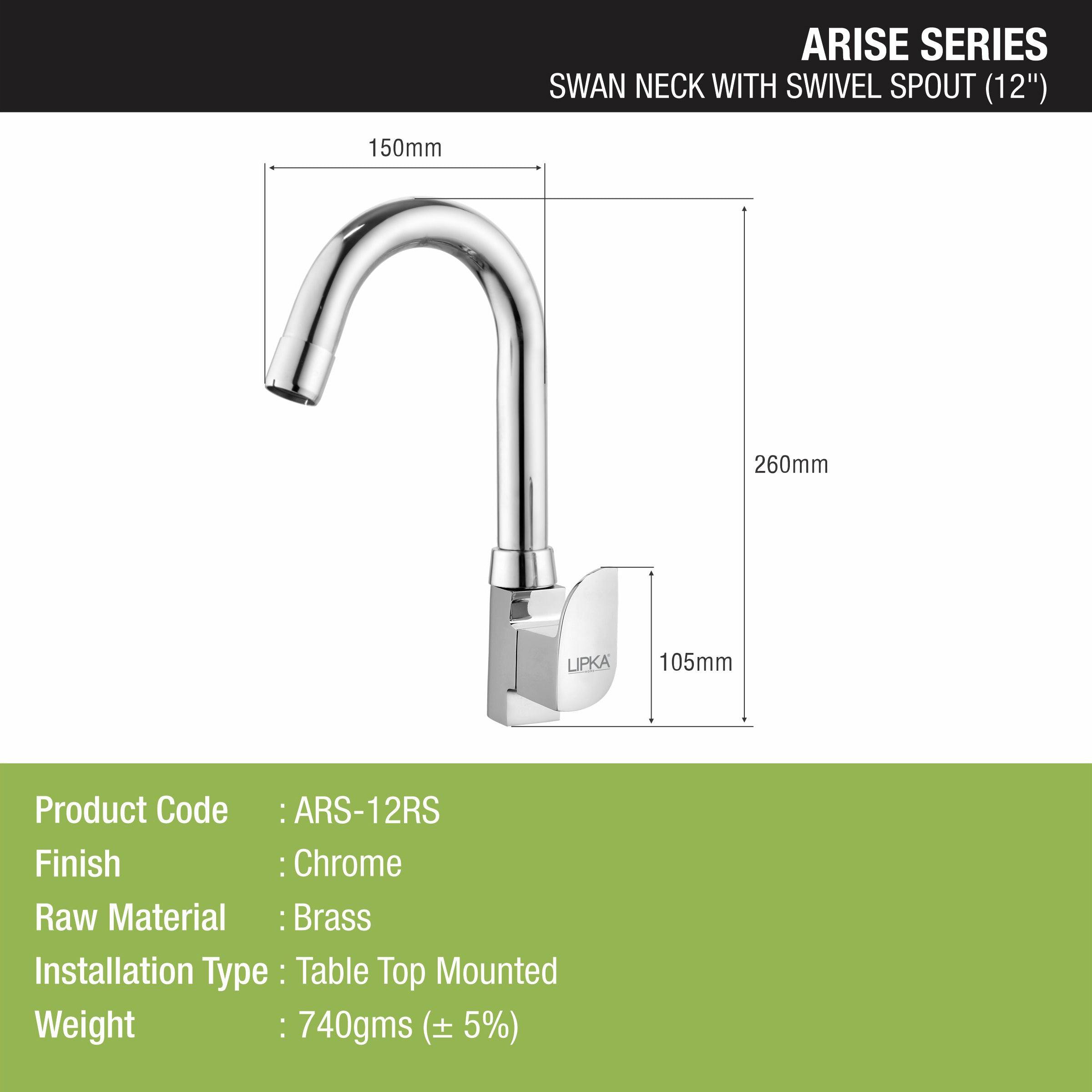 Arise Swan Neck Brass Faucet with Round Swivel Spout (12 Inches) - LIPKA - Lipka Home