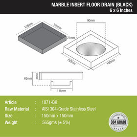 Marble Insert Square Floor Drain - Black (6 x 6 Inches) - LIPKA - Lipka Home