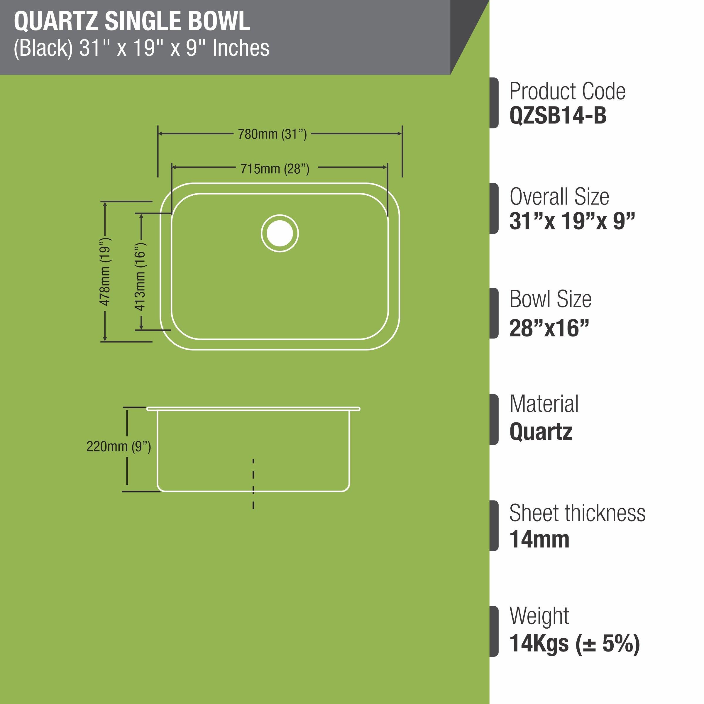Black Quartz Single Bowl Kitchen Sink (31 x 19 x 9 Inches) - LIPKA - Lipka Home