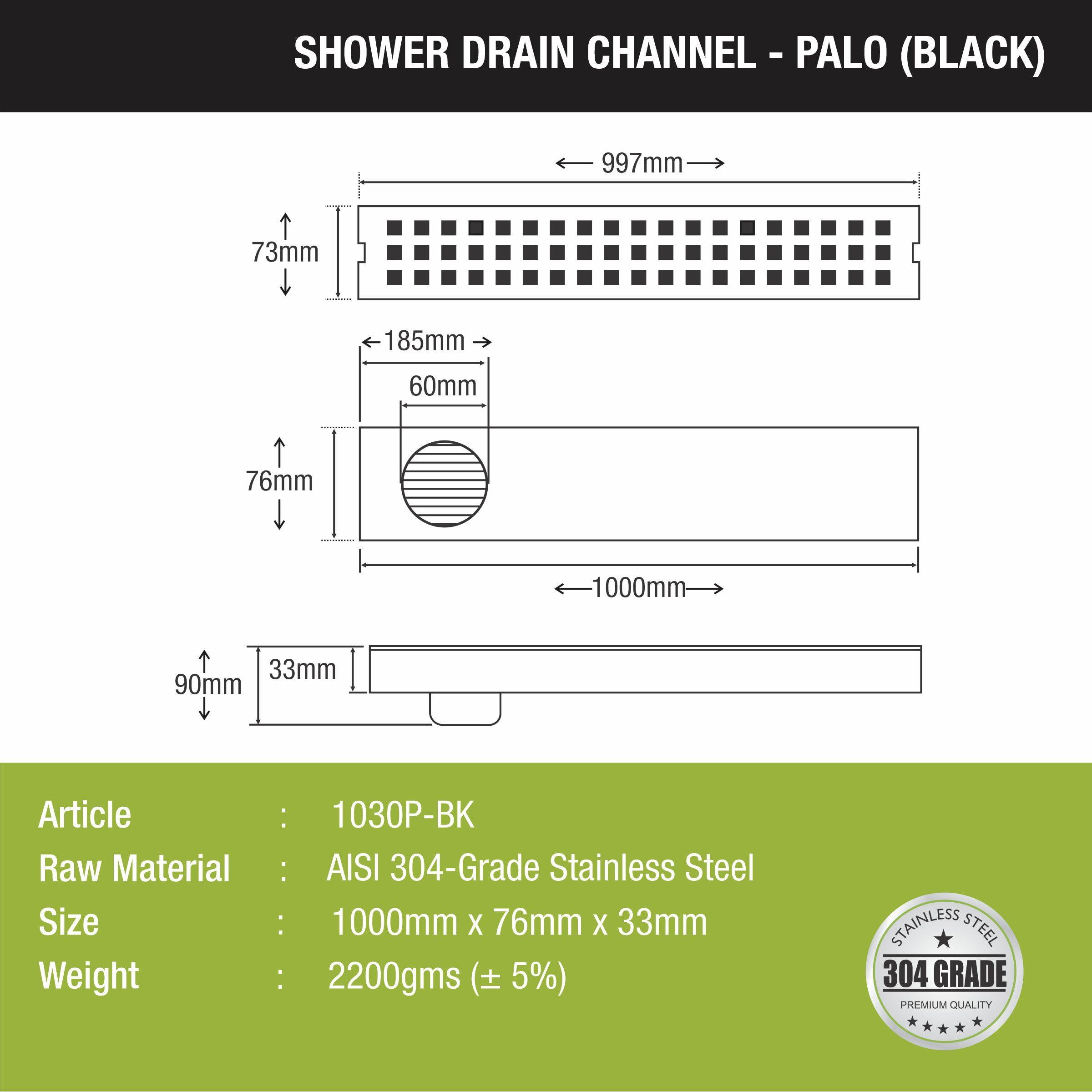 Palo Shower Drain Channel - Black (40 x 3 Inches) size and measurement