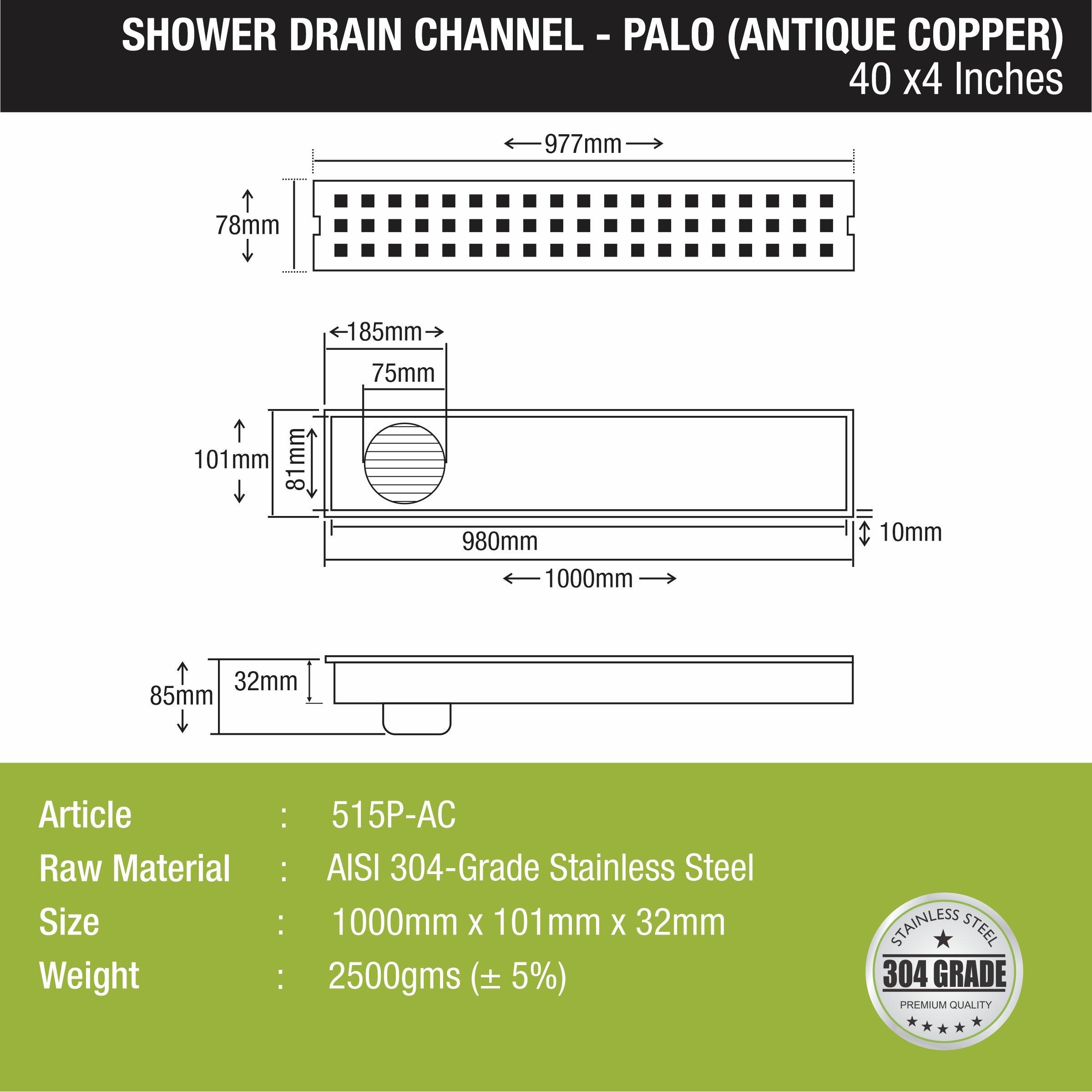 Palo Shower Drain Channel - Antique Copper (40 x 4 Inches) - LIPKA - Lipka Home