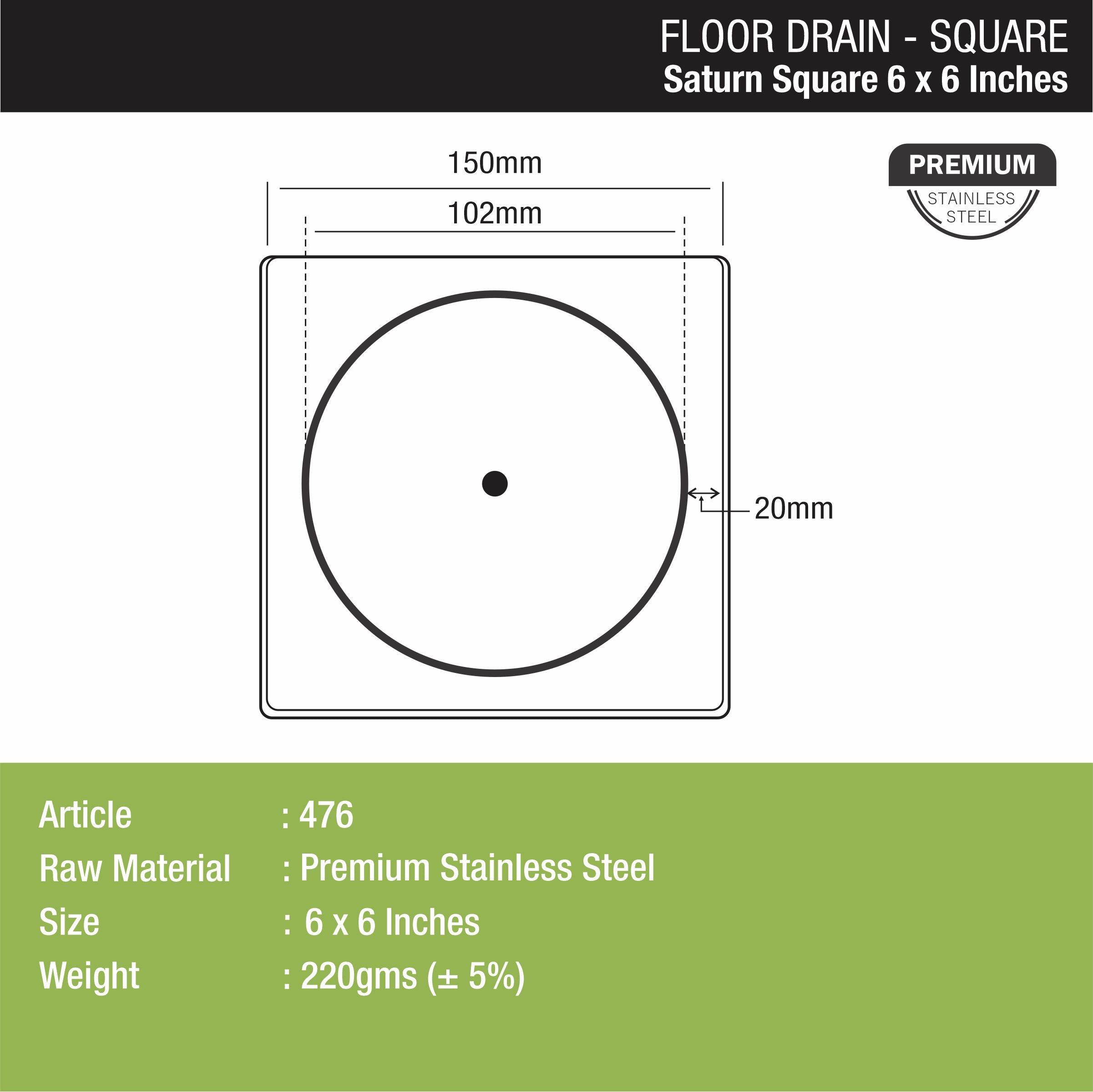 Saturn Square Floor Drain (6 x 6 Inches) - LIPKA - Lipka Home
