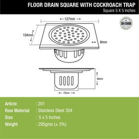 Square Floor Drain (5 x 5 Inches) with Cockroach Trap - LIPKA - Lipka Home