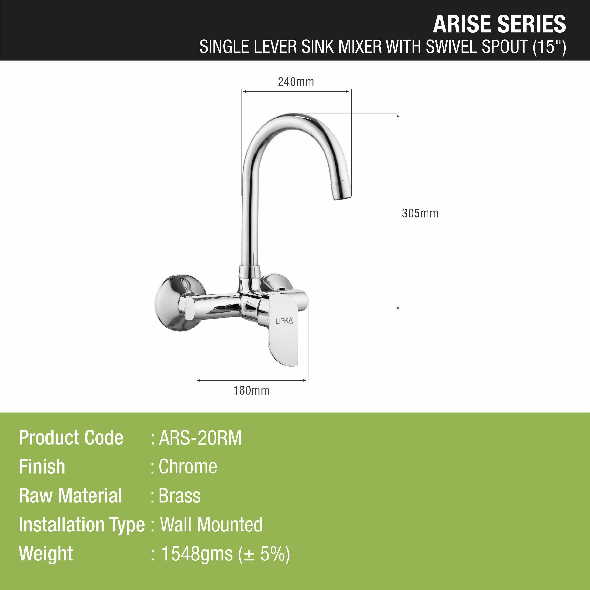 Arise Single Lever Sink Mixer with Swivel Spout (15 Inches) - LIPKA - Lipka Home