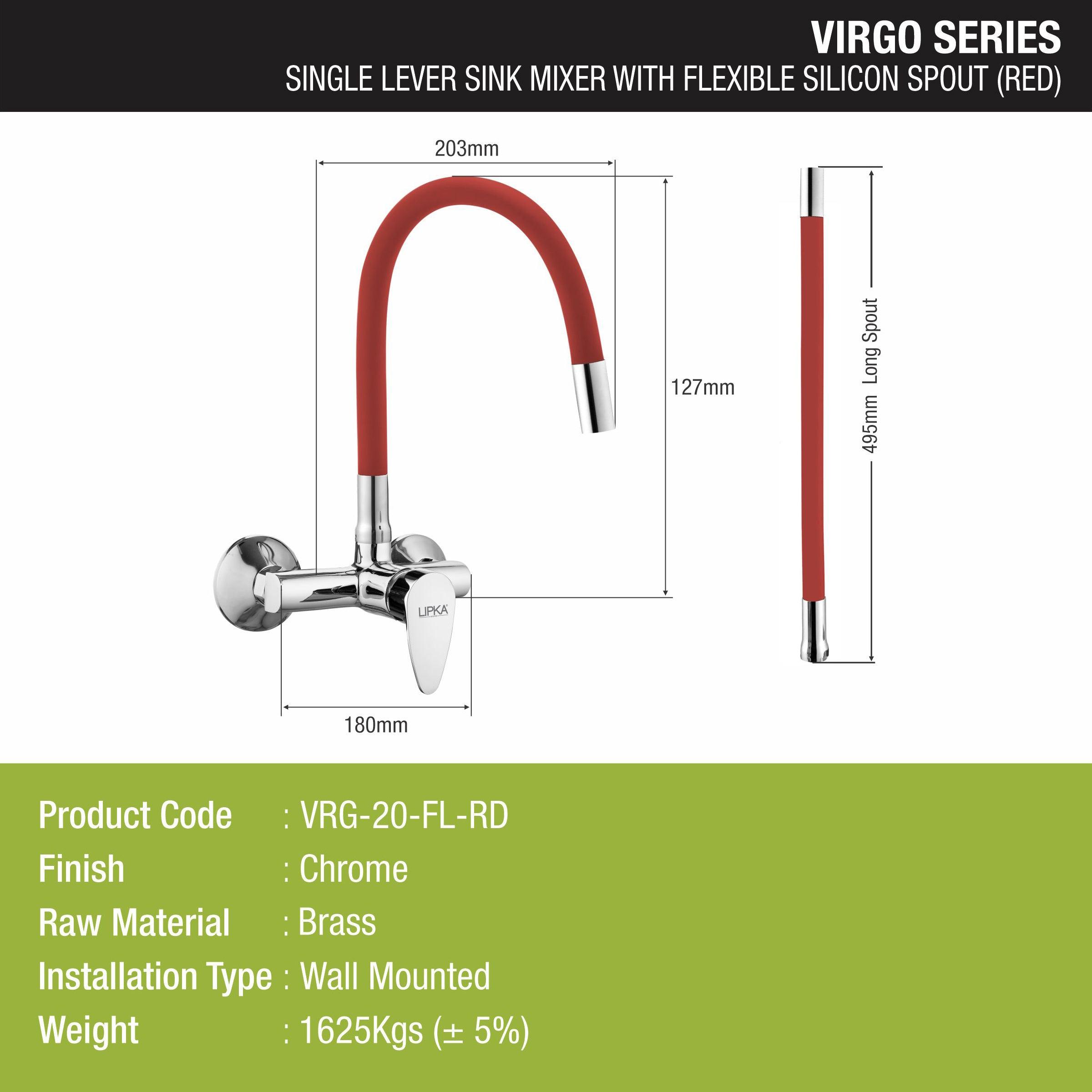 Virgo Single Lever Sink Mixer with Red Flexible Silicone Spout (20 Inches) - LIPKA - Lipka Home