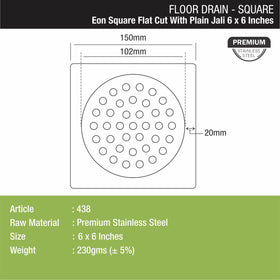 Eon Square Flat Cut Floor Drain with Plain Jali (6 x 6 Inches) - LIPKA - Lipka Home