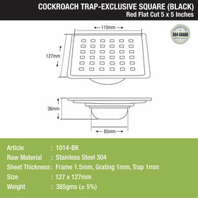 Red Exclusive Square Flat Cut Floor Drain in Black PVD Coating (5 x 5 Inches) with Cockroach Trap - LIPKA - Lipka Home