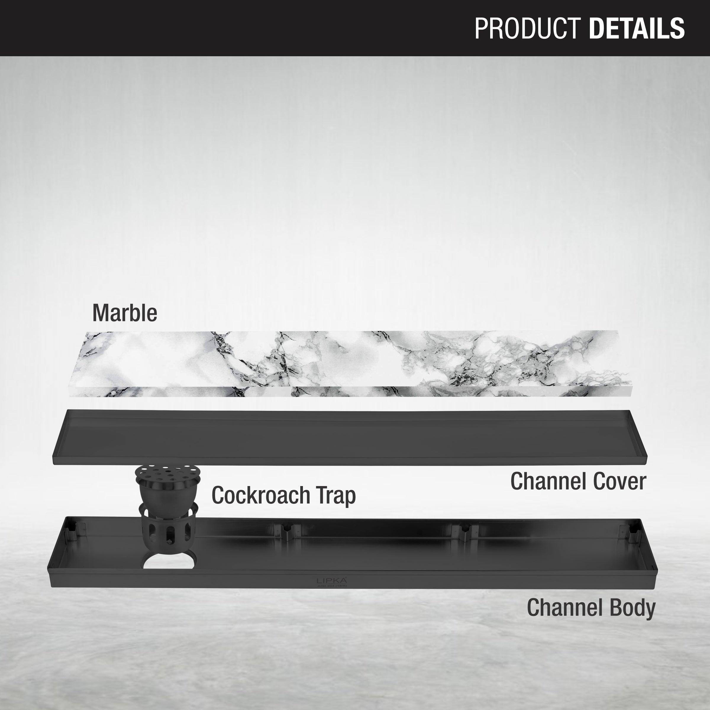 Marble Insert Shower Drain Channel - Black (48 x 5 Inches) - LIPKA - Lipka Home