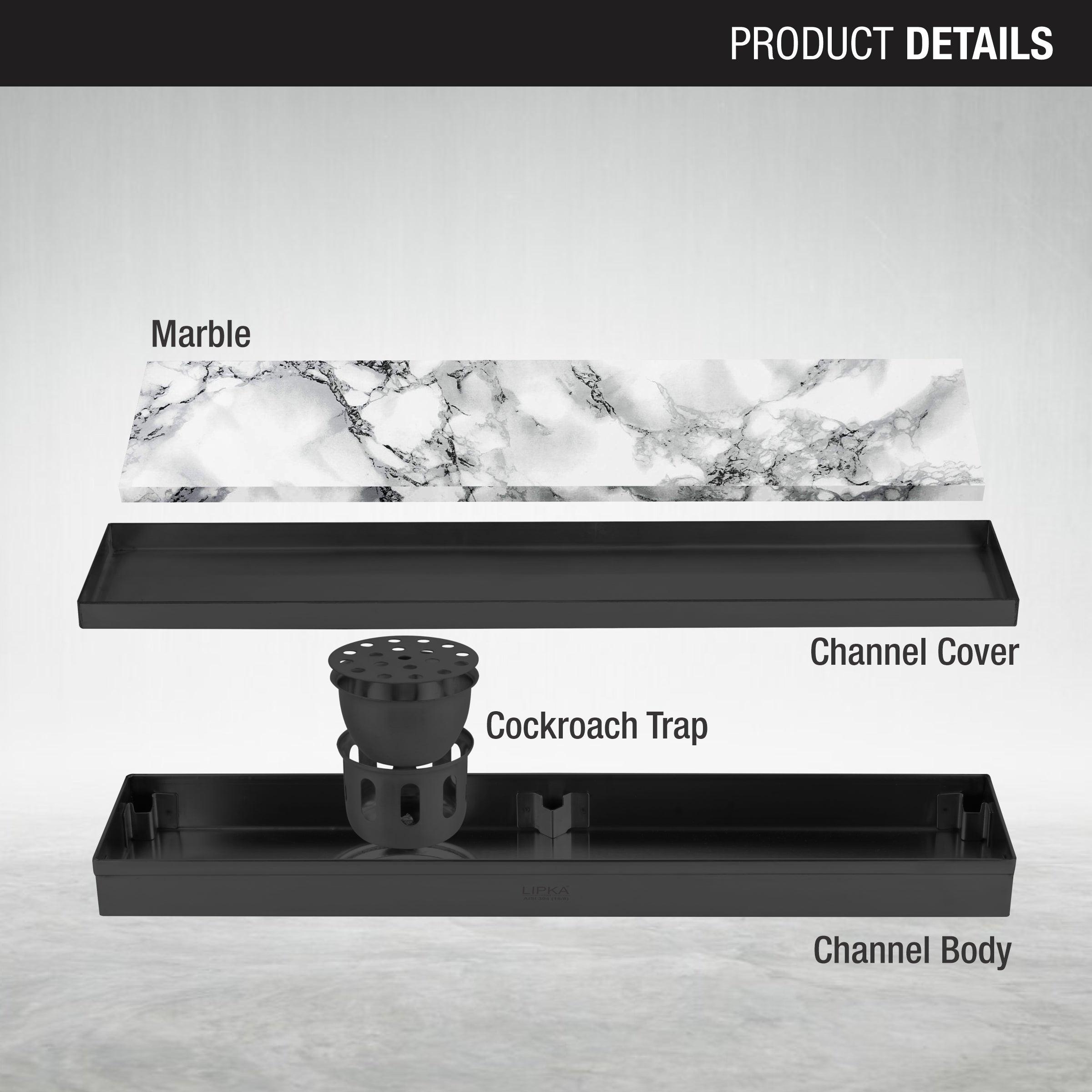 Marble Insert Shower Drain Channel - Black (24 x 4 Inches) - LIPKA - Lipka Home