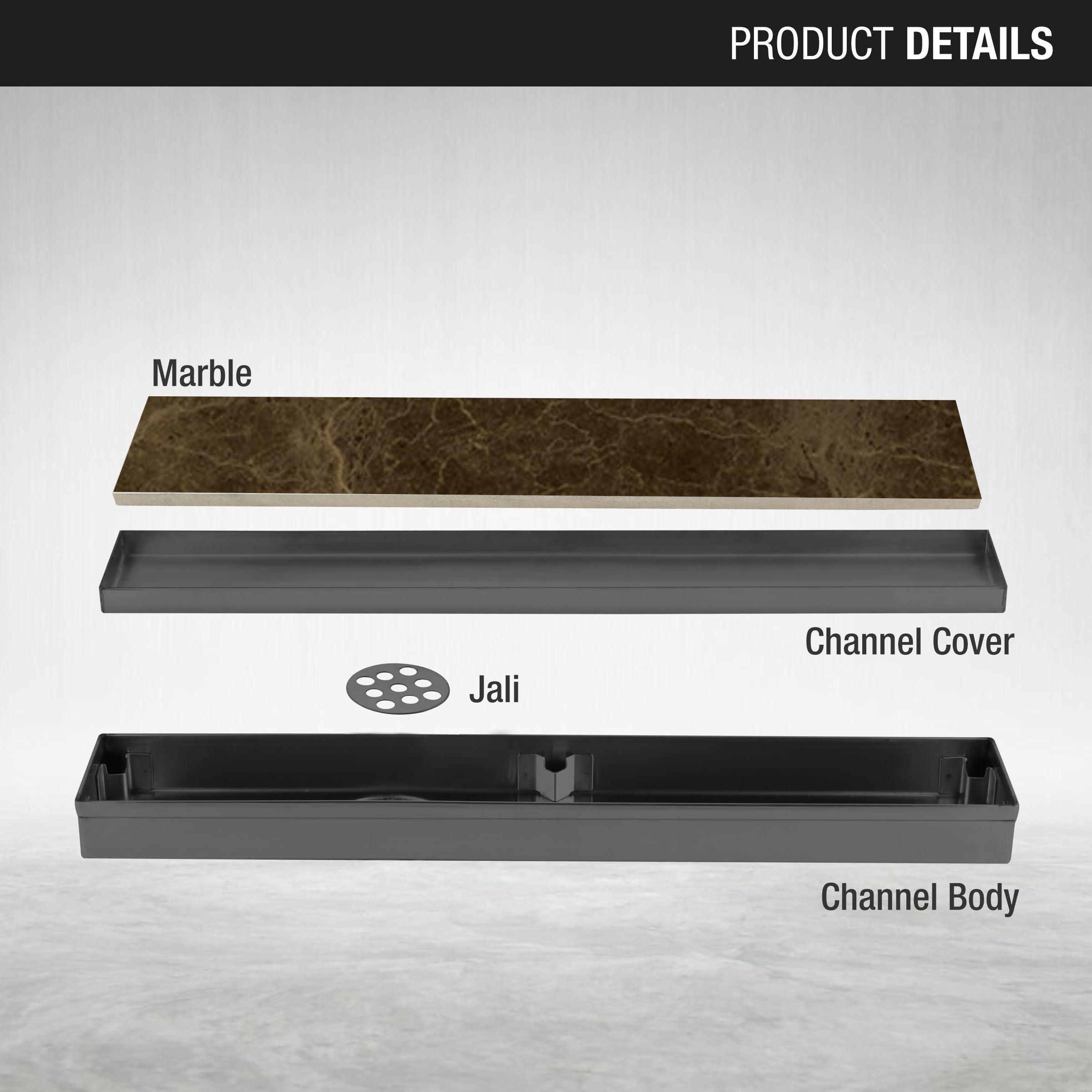 Marble Insert Shower Drain Channel - Black (40 x 2 Inches) - LIPKA - Lipka Home