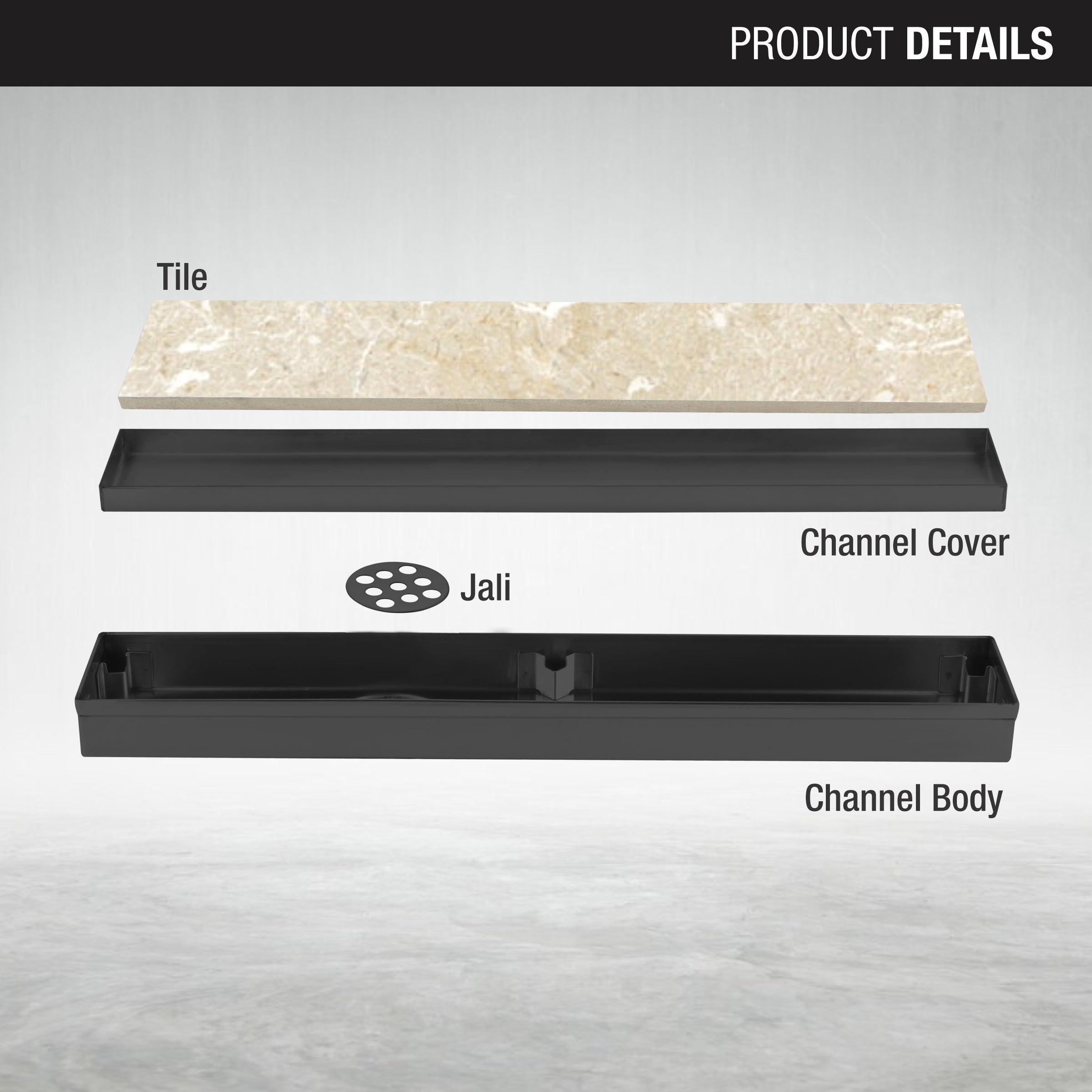 Tile Insert Shower Drain Channel - Black (36 x 2 Inches) parts